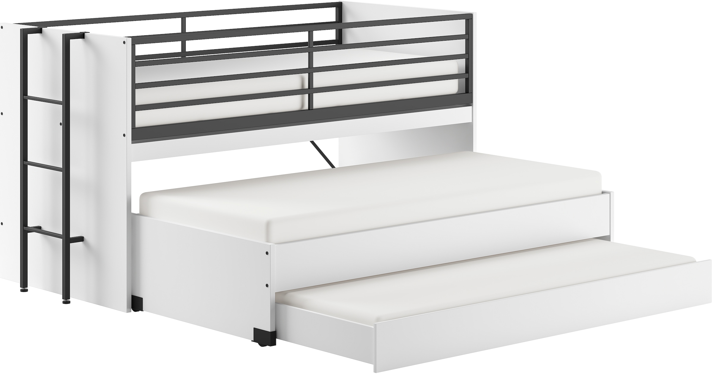 Vipack Etagenbett »praktisches Etagenbett mit viel Funktion, 2 Dekore zur Wahl« B/H/T ca. 219x114x98cm, Metall Leiter und Absturzschutz in schwarz,  für kleine Räume, 2 Liegefl., Bettschublade, inkl. Schreibtisch