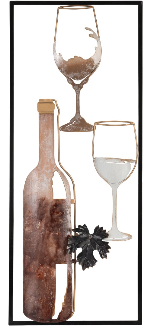Image of Bönninghoff Metallbild "WEINFLASCHE UND WEINGLÄSER 25x61 cm – Deko modern" Getränke Wein Wein Bilder Wanddekoration