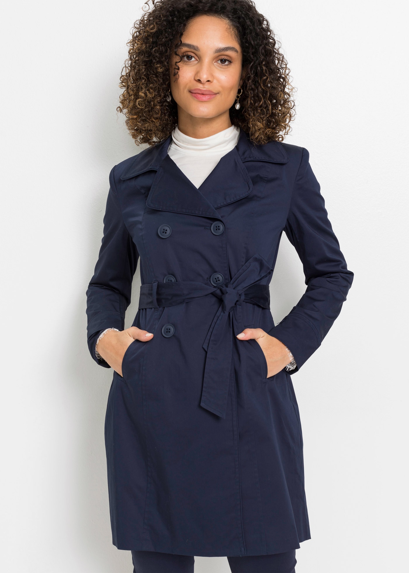 Image of bonprix Trenchcoat mit abnehmbarem Bindegürtel, 2-Reiher