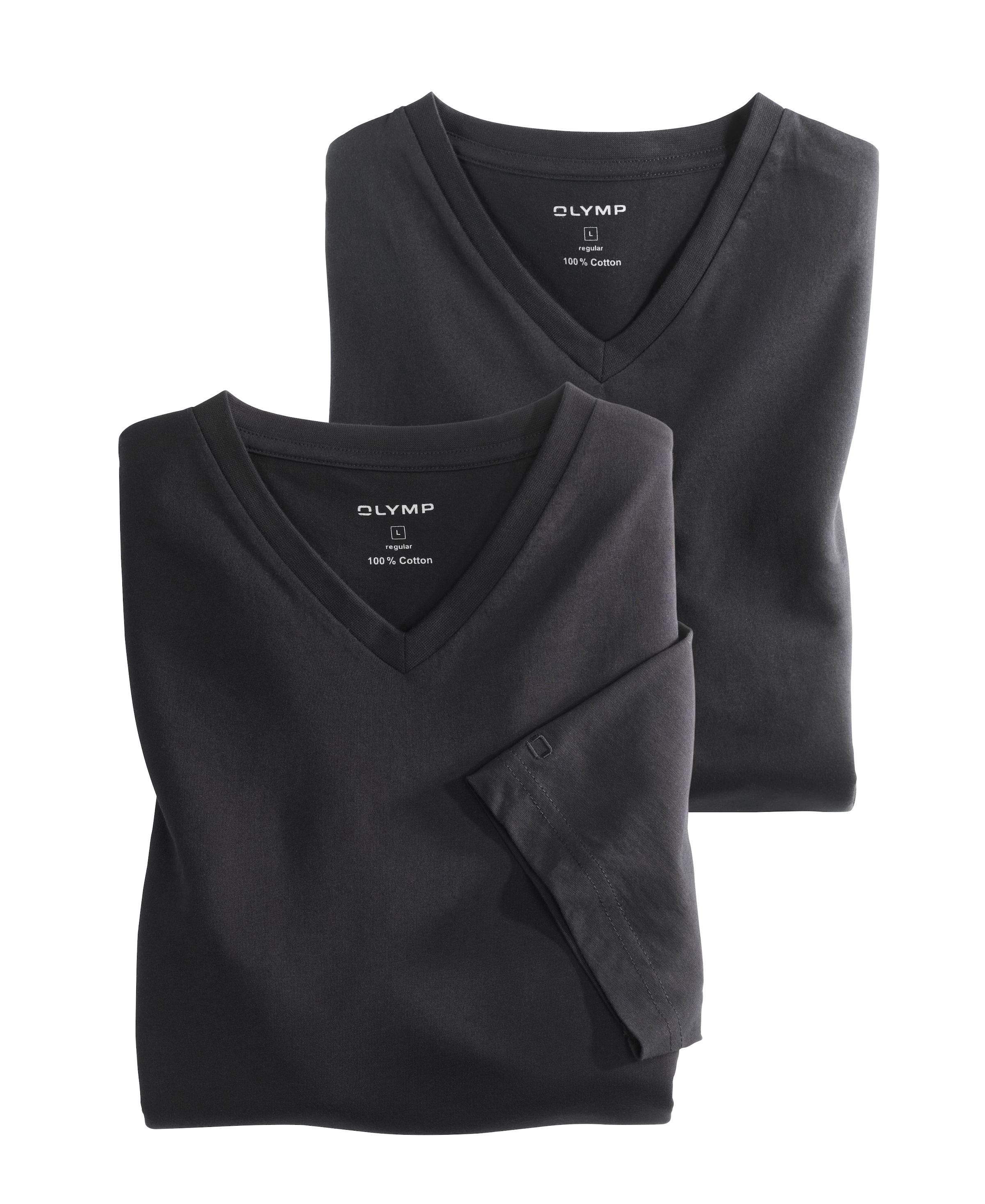 Image of OLYMP T-Shirt "Casual" Packung, 2er, 2 Stk. mit Ton-in-Ton Logostickerei am Ärmel