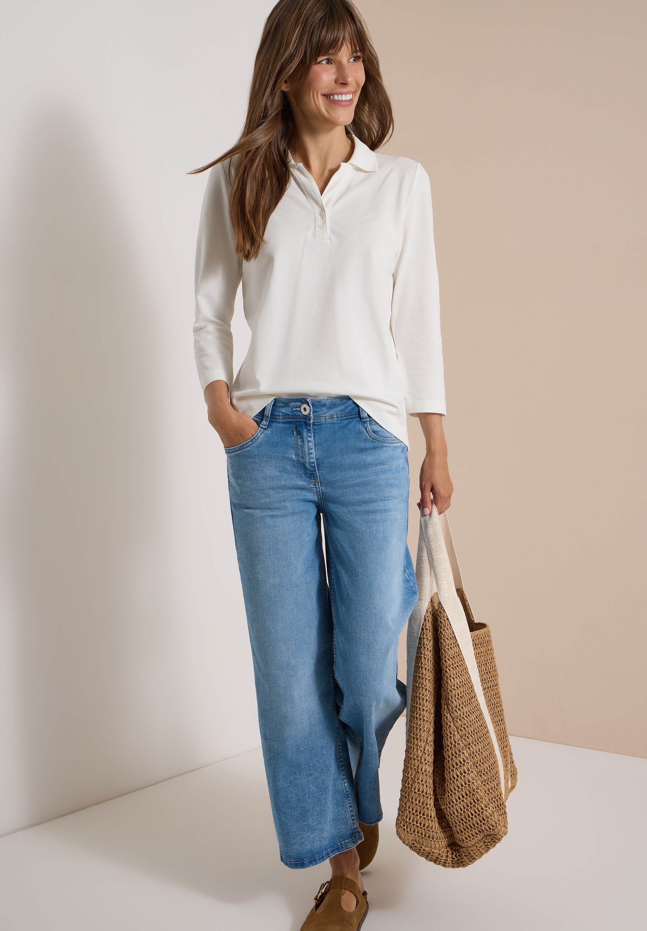Cecil Poloshirt 3/4-Arm Shirt mit Knopfdetails / unifarben