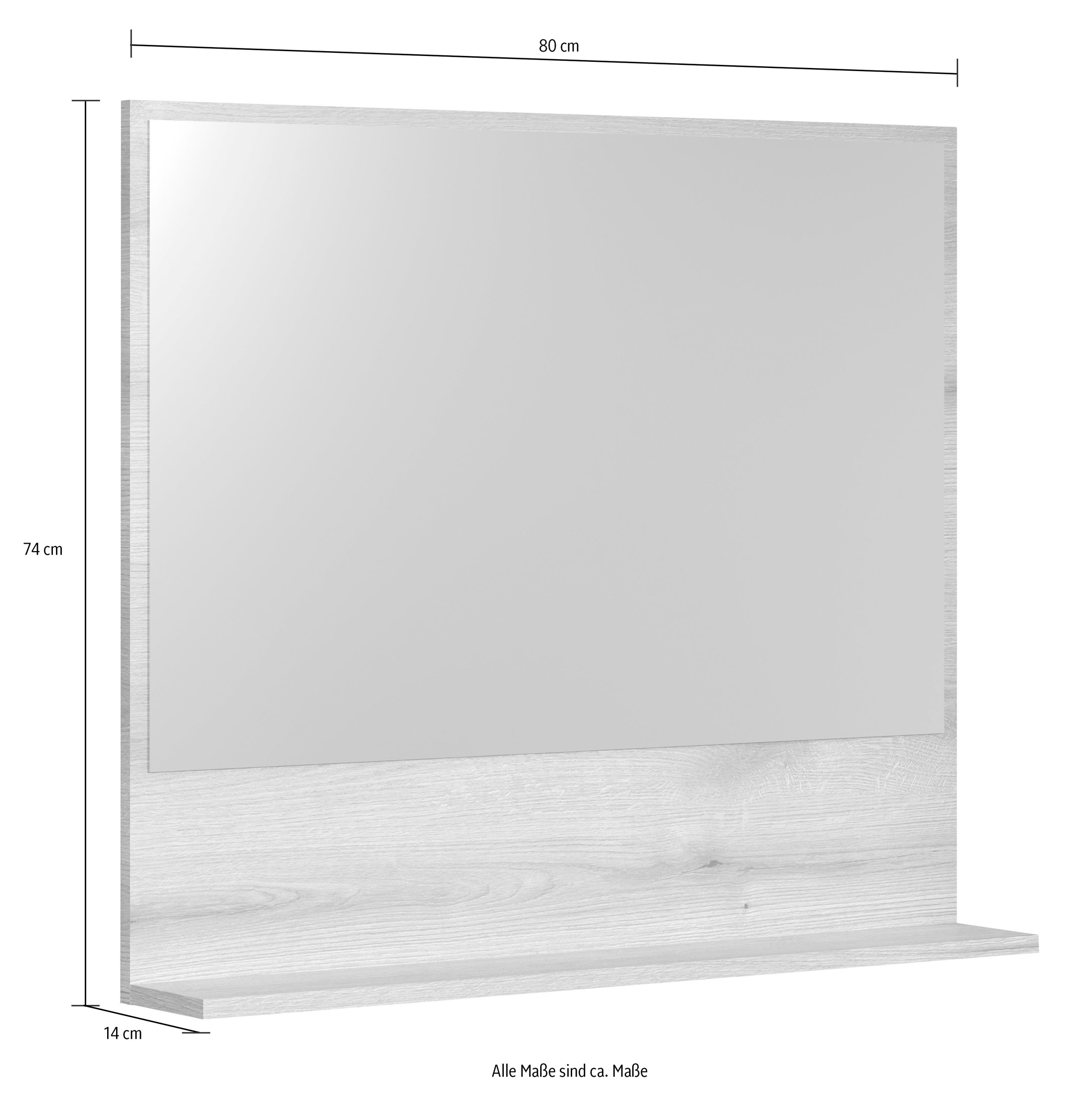welltime Badspiegel »Amrum«, (1 St.), Eleganter Badezimmerspiegel mit Ablage - Masse (B/T/H) 60-80/14/74 cm