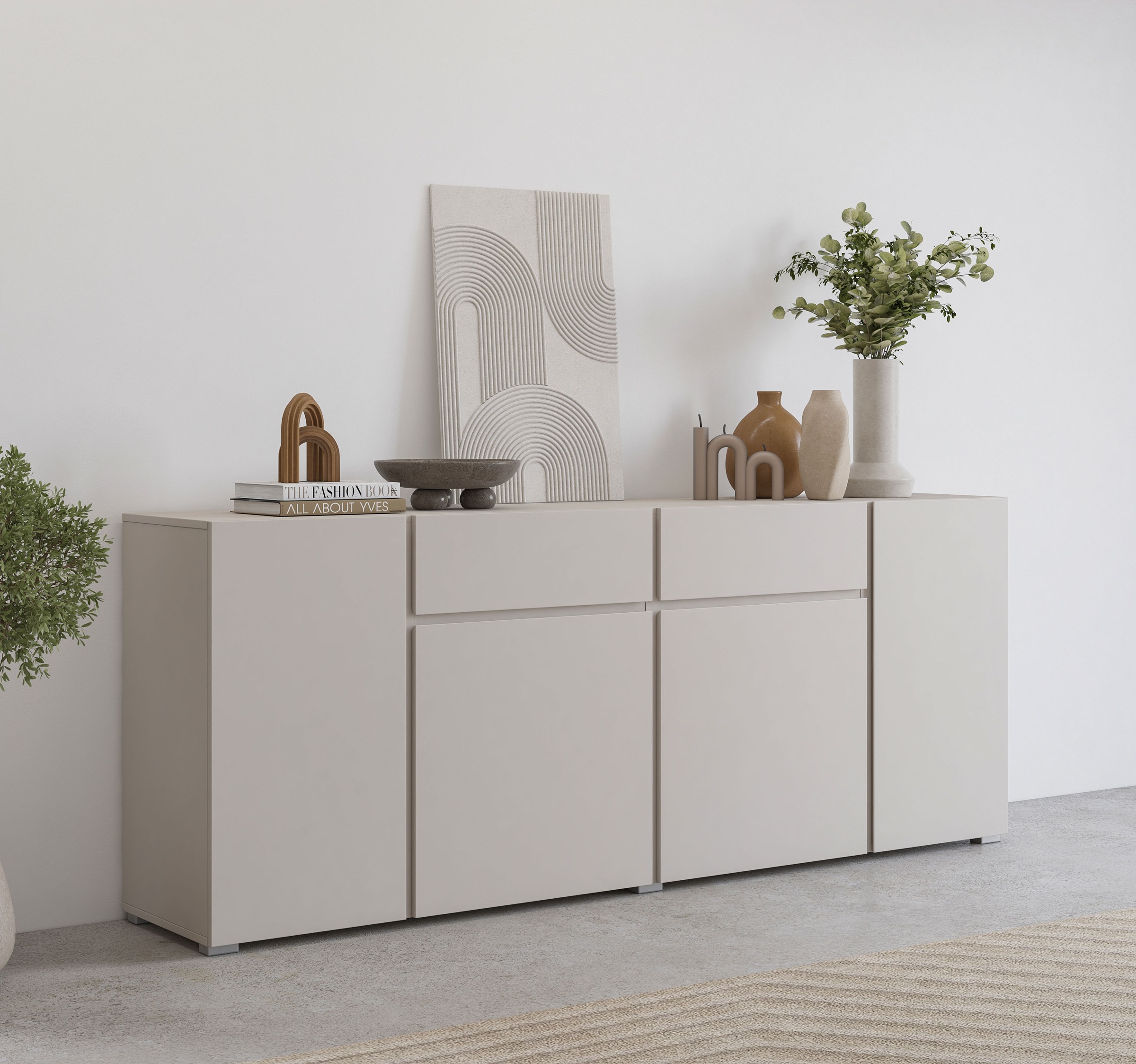 Image of GOODproduct Sideboard "Metric,Breite 195 cm, grifflose Kommode 4 Türen/2 Schubkästen" Schubladenschrank mit viel Stauraum, Einlegeböden verstellbar