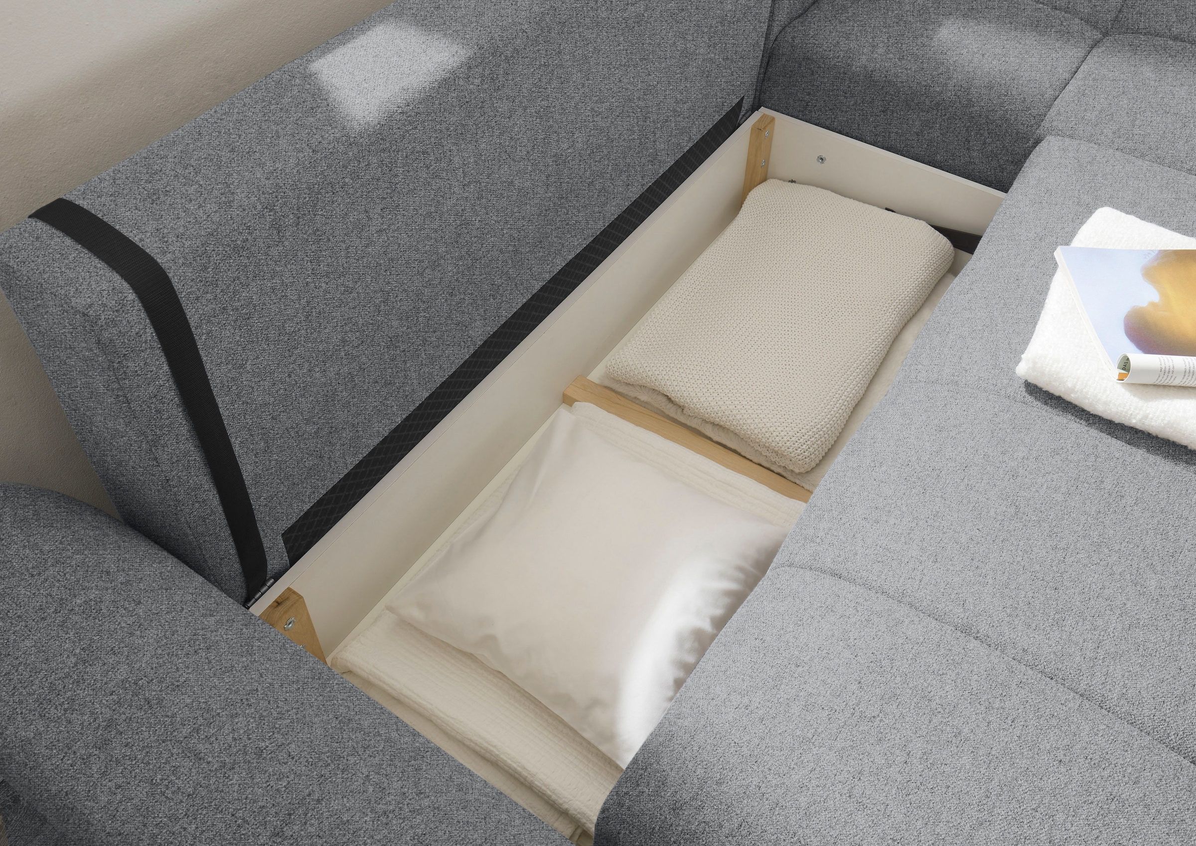 ED EXCITING DESIGN Ecksofa »Bern L-Form«, mit Bettfunktion, Bettkasten & 3 Zierkissen