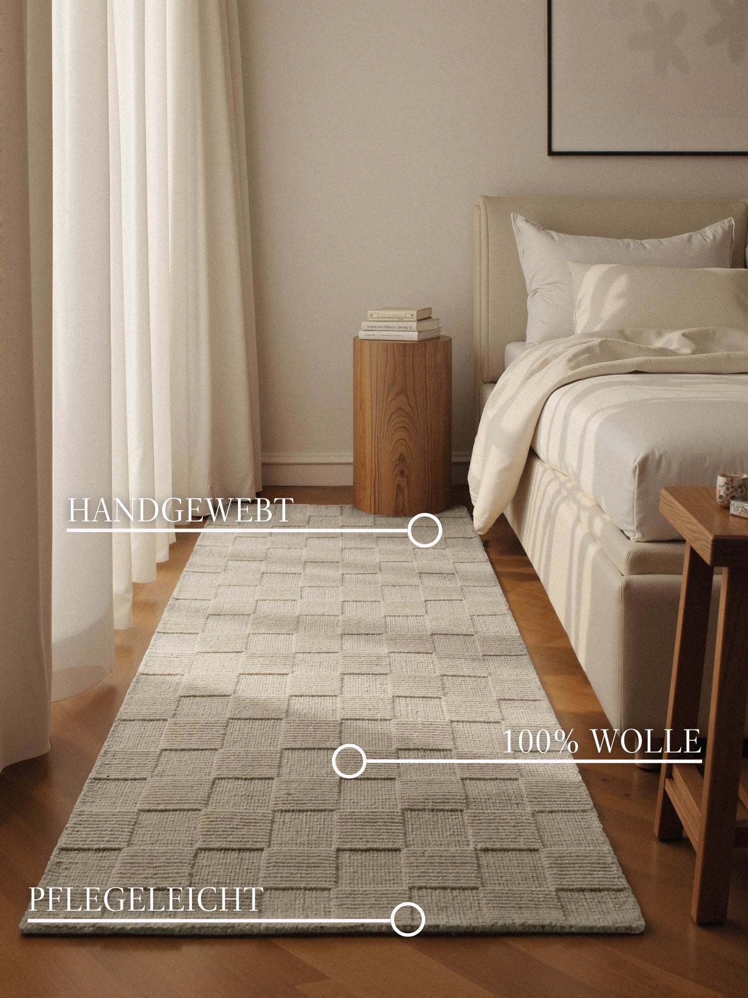 Villeroy & Boch Tapis en laine »Scala« Rectangulaire 10 mm Höhe Handgewebt, Wolle, Kariert, Natur, 3D-Struktur, Karo, Wohnzimmer