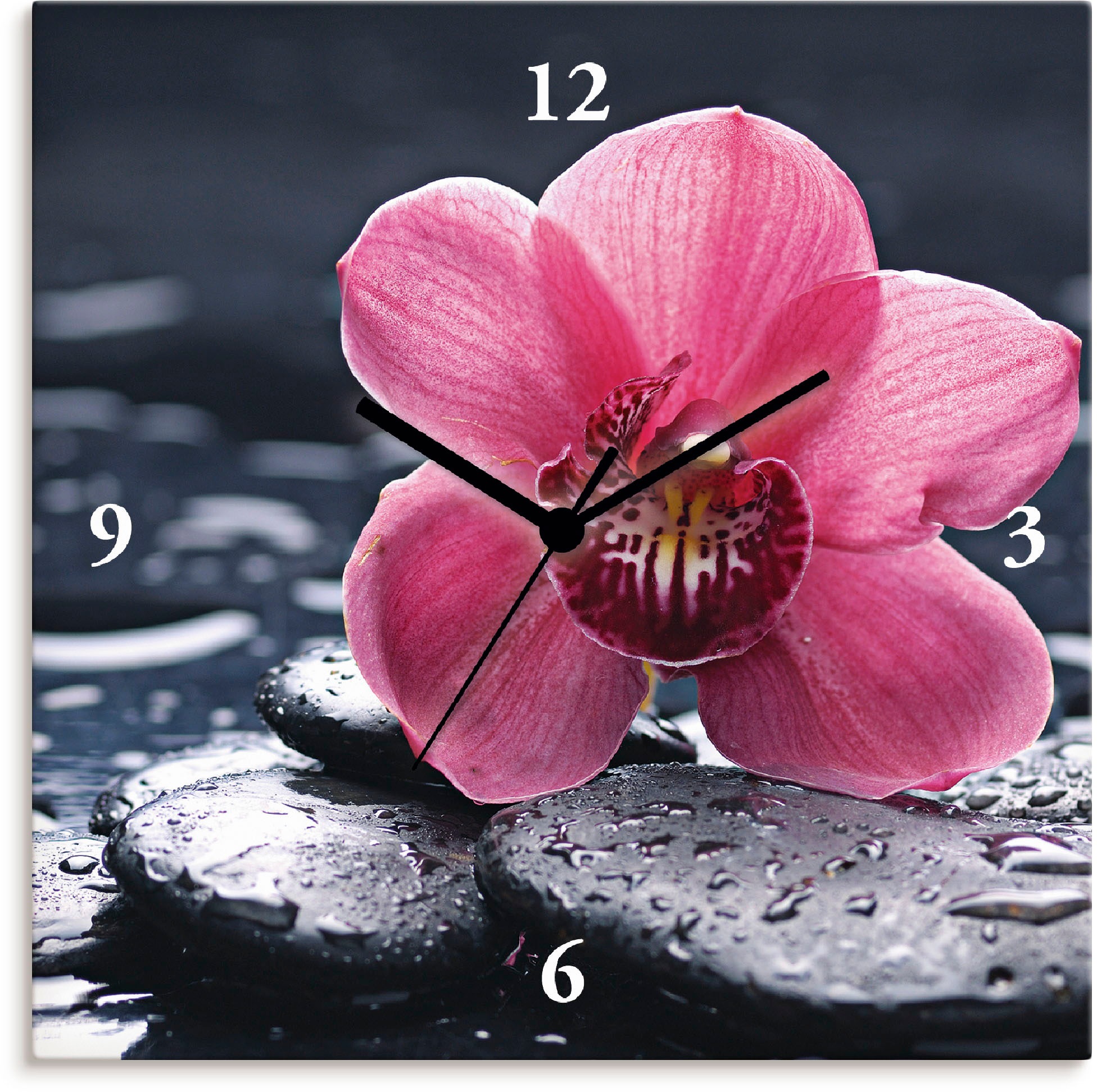 Image of Artland Wanduhr »Stillleben mit Kiesel und einer Orchidee«, lautlos, ohne Tickgeräusche, nicht tickend, geräuschlos - wählbar: Funkuhr o. Quarzuhr, moderne Uhr für Wohnzimmer, Küche etc. - Stil: modern bei Ackermann Versand Schweiz