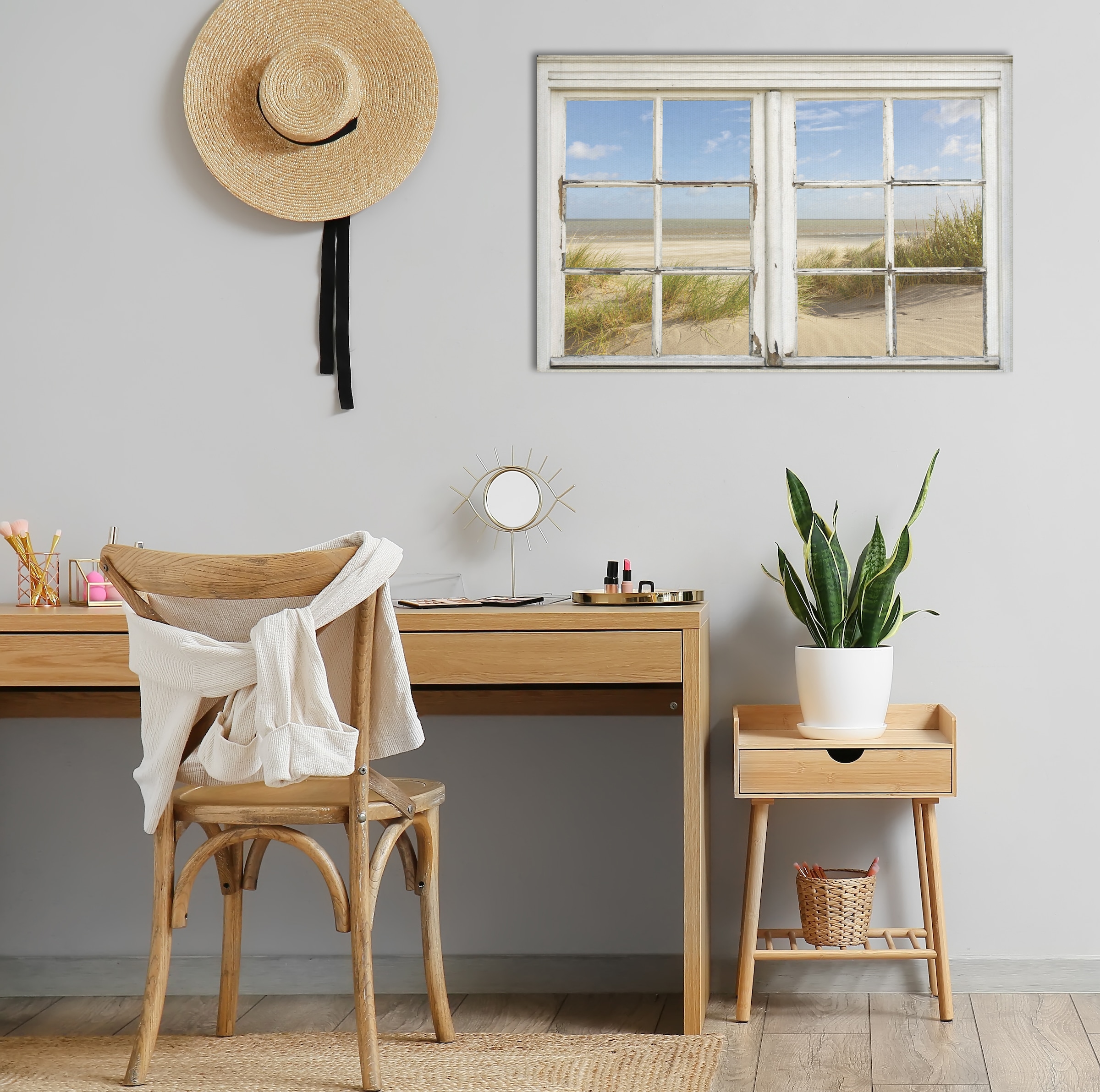 queence Leinwandbild »Sylt«, Düne-Meer-Natur-Fensterblick, (1 St.), Premium-Leinwandstoff