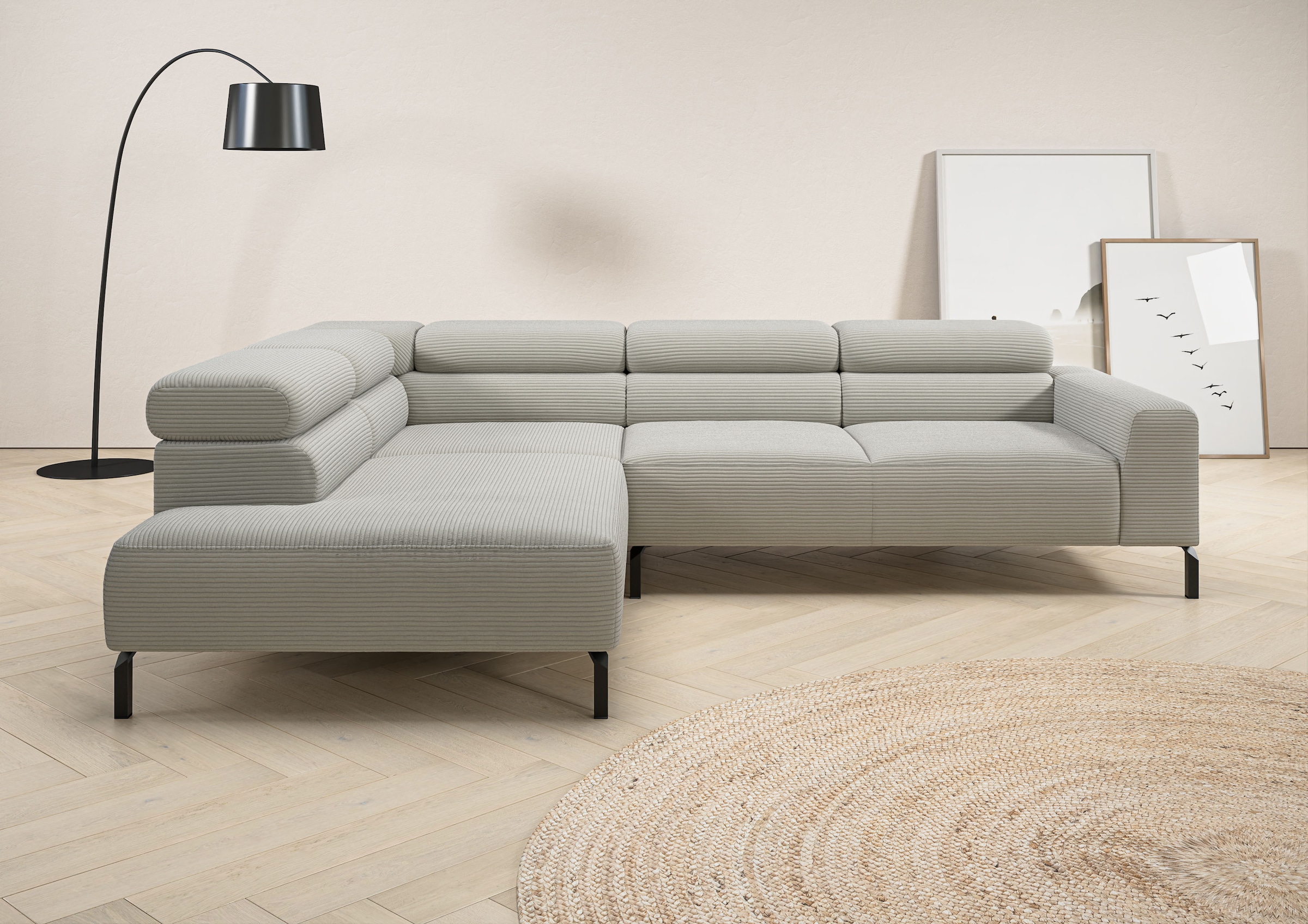 Image of Home affaire Ecksofa "Antonelli, L-Form, inkl. Kopfteilverstellung, Breite 276 cm, bequem" ohne Sitztiefenverstellung, in Cord, hellgrau