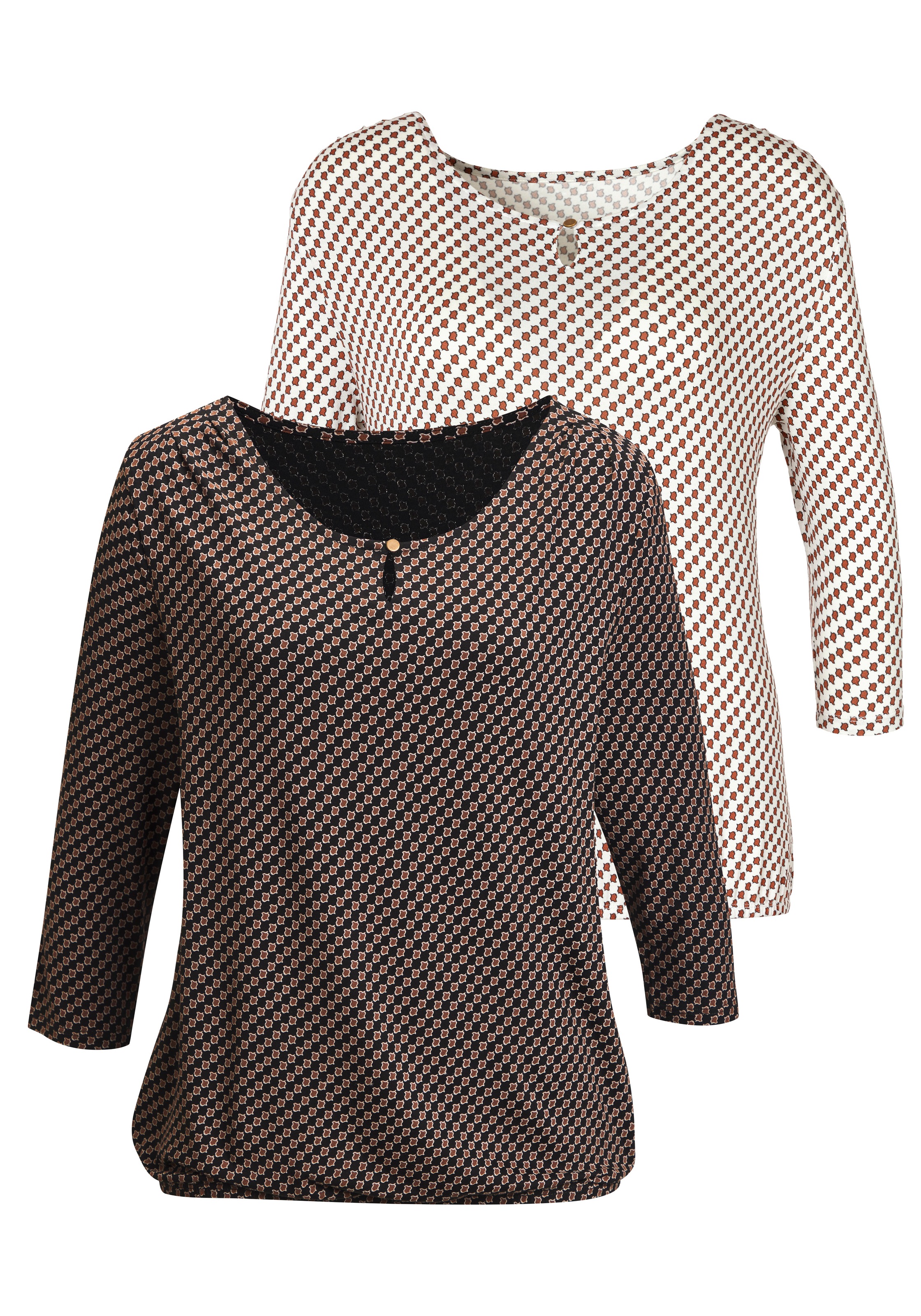 Image of Vivance Rundhalsshirt "mit goldfarbenem Zierknopf am Ausschnitt" 2er-Pack, aus weichem Viskose-Stretch