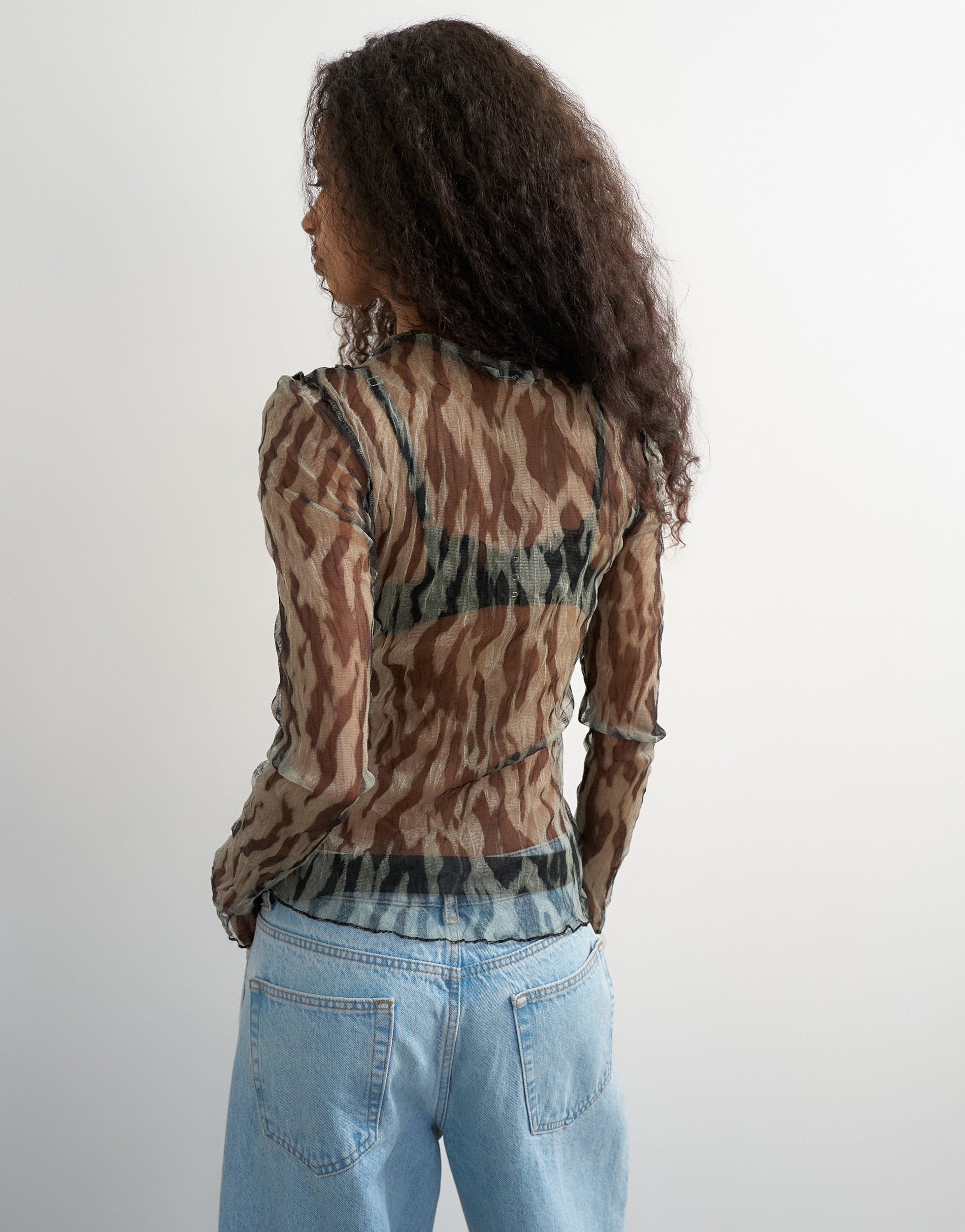 Image of TOPSHOP Langarmshirt "TSBEATE L/S CREWNECK MESH TOP JRS" Polyester, slim fit