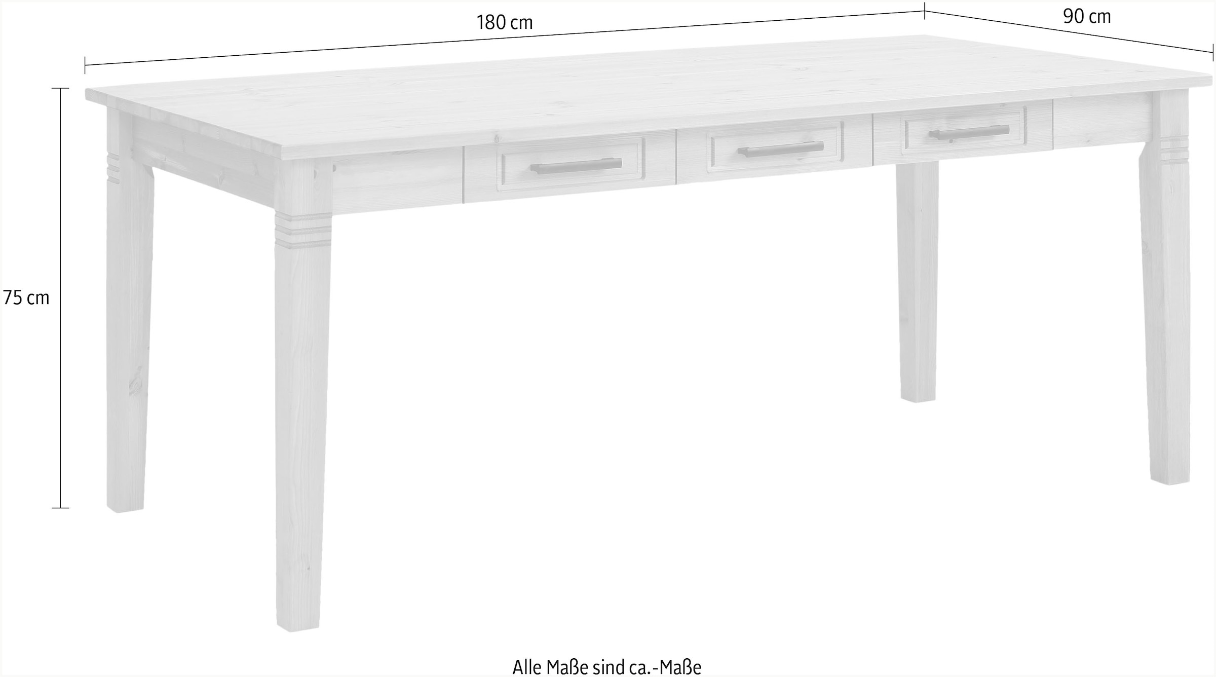 Home affaire Esstisch »Anabel, Schubkästen mit schwarzen Metallgriffen«, aus massiver Kiefer, 6 Schubladen unter der Tischplatte, Breite 180 cm