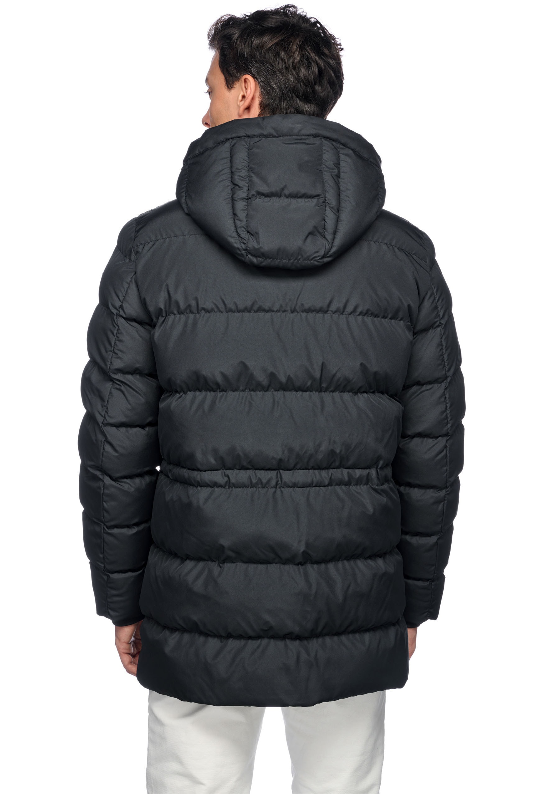 Geox Langjacke »LEITAN«, mit Kapuze, mit Kapuze, 4 Taschen, verdeckter Reissverschluss + Drucker