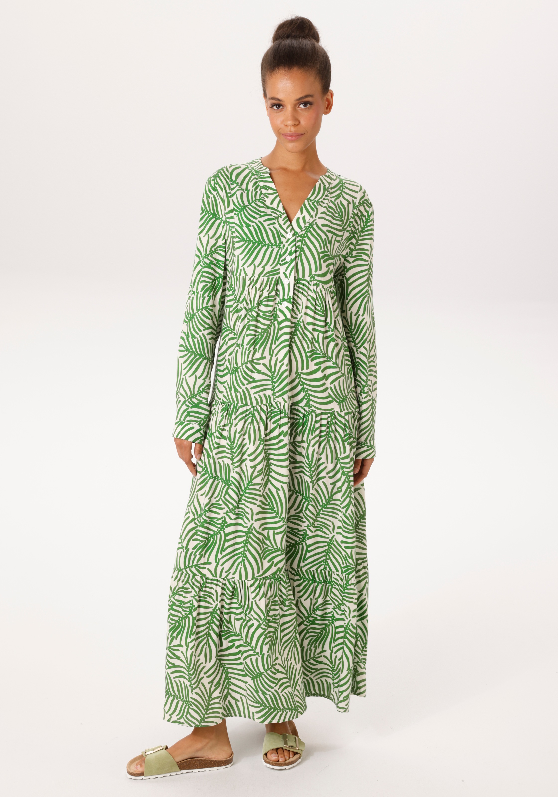 Image of Aniston CASUAL Maxikleid mit grossflächigen, grafischen Blättern bedruckt