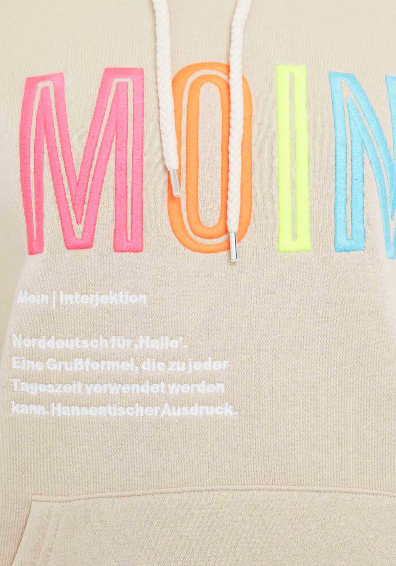 Zwillingsherz Sweatshirt, mit aufgesticktem „Moin“-Schriftzug in Neonfarben