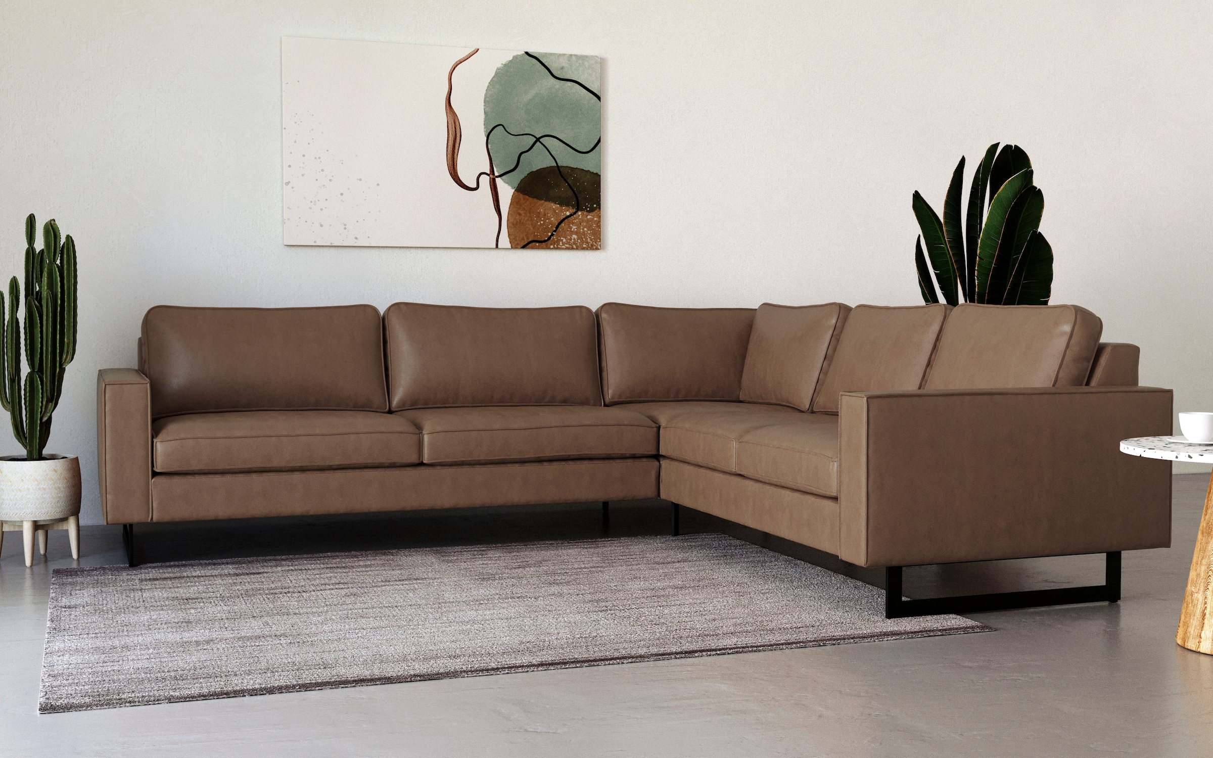 Places of Style Ecksofa »Pinto, 250/290 cm, langer Schenkel, XXL, Ottomane«, Cord, Feincord, Luxus-Microfaser Leder und Chenille