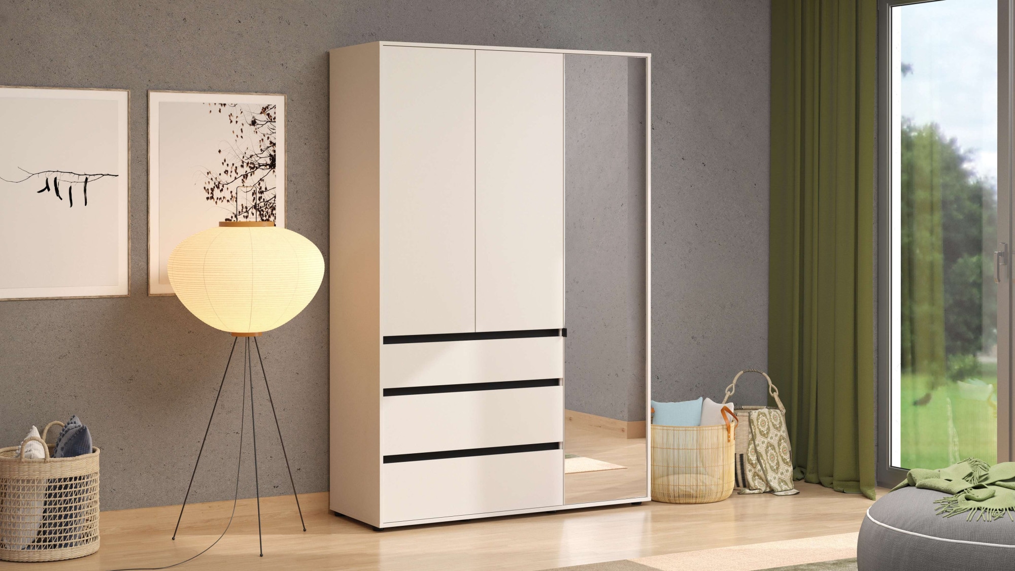 INOSIGN Kleiderschrank »Corbett, grifflose Optik, FSC-zertifziert, Made in Europe« 138 oder 182,5cm breit, 211cm hoch und 54,5cm tief,  mit Spiegel, 3 Schubladen und Innenausstattung