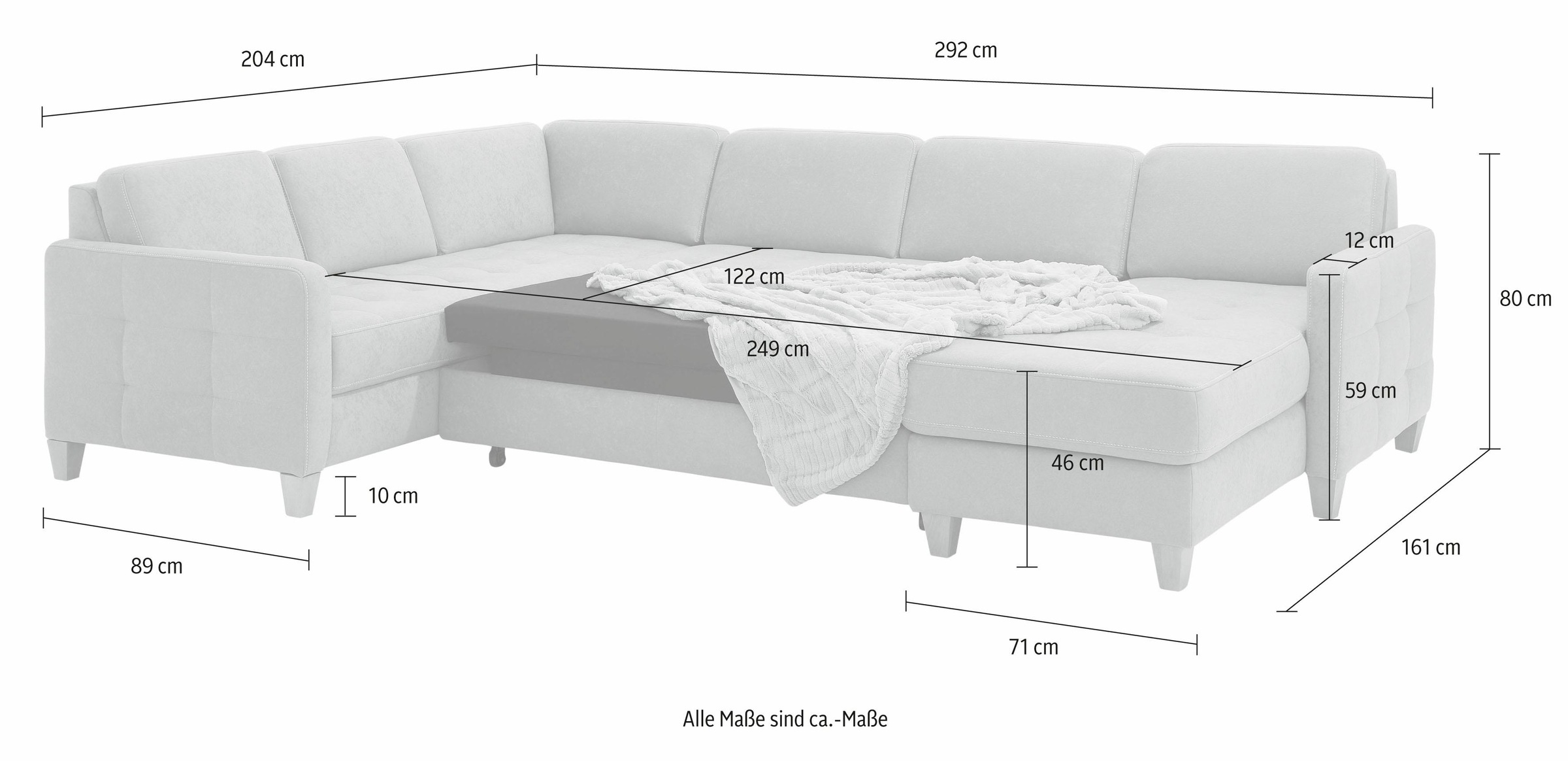 Home affaire Wohnlandschaft »Earl U-Form« wahlweise auch mit Bettfunktion oder Bettfunktion mit Bettkasten