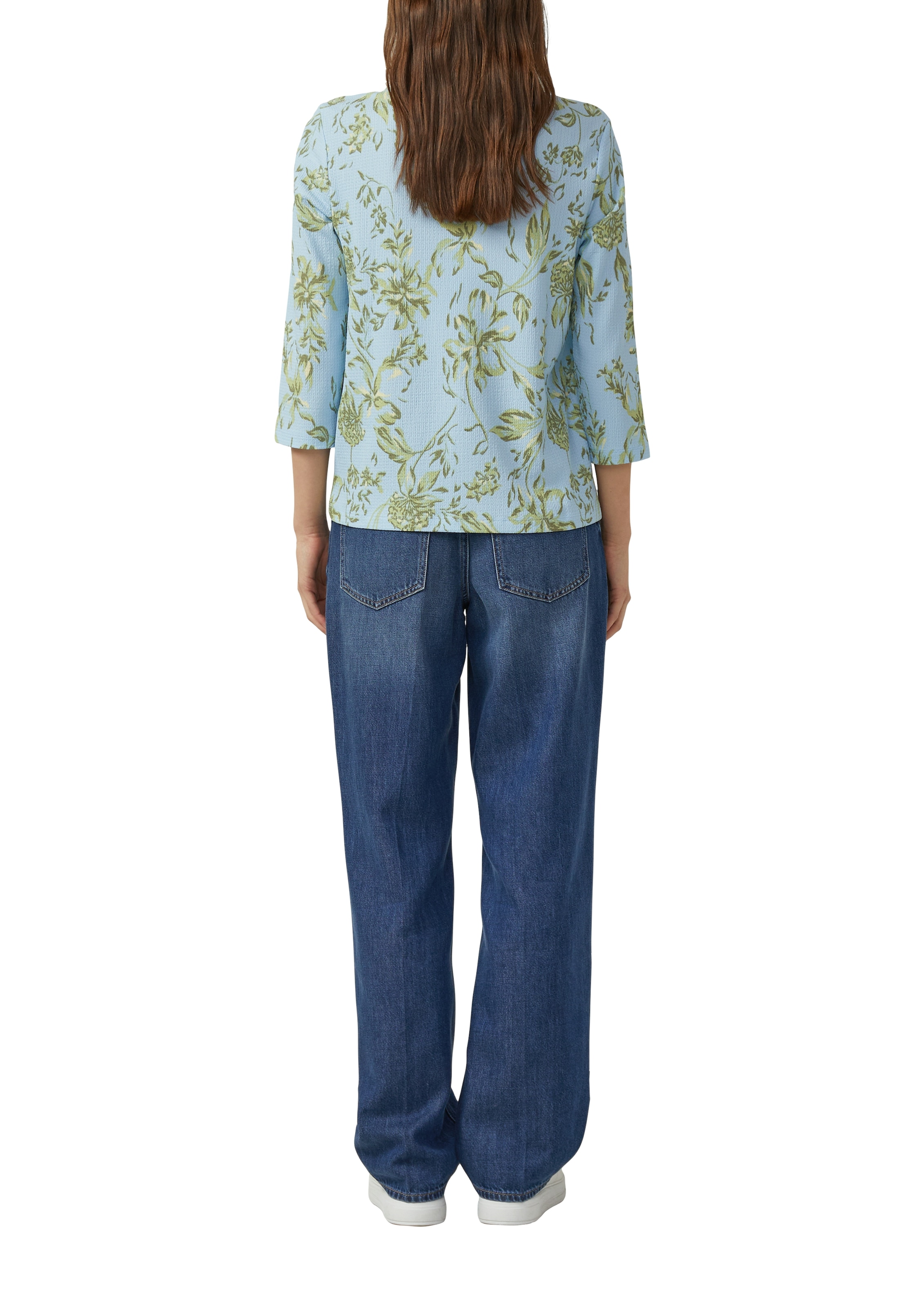 s.Oliver T-shirt à manches 3/4 mit floralem Allover-Print - Sommershirt Rundhals