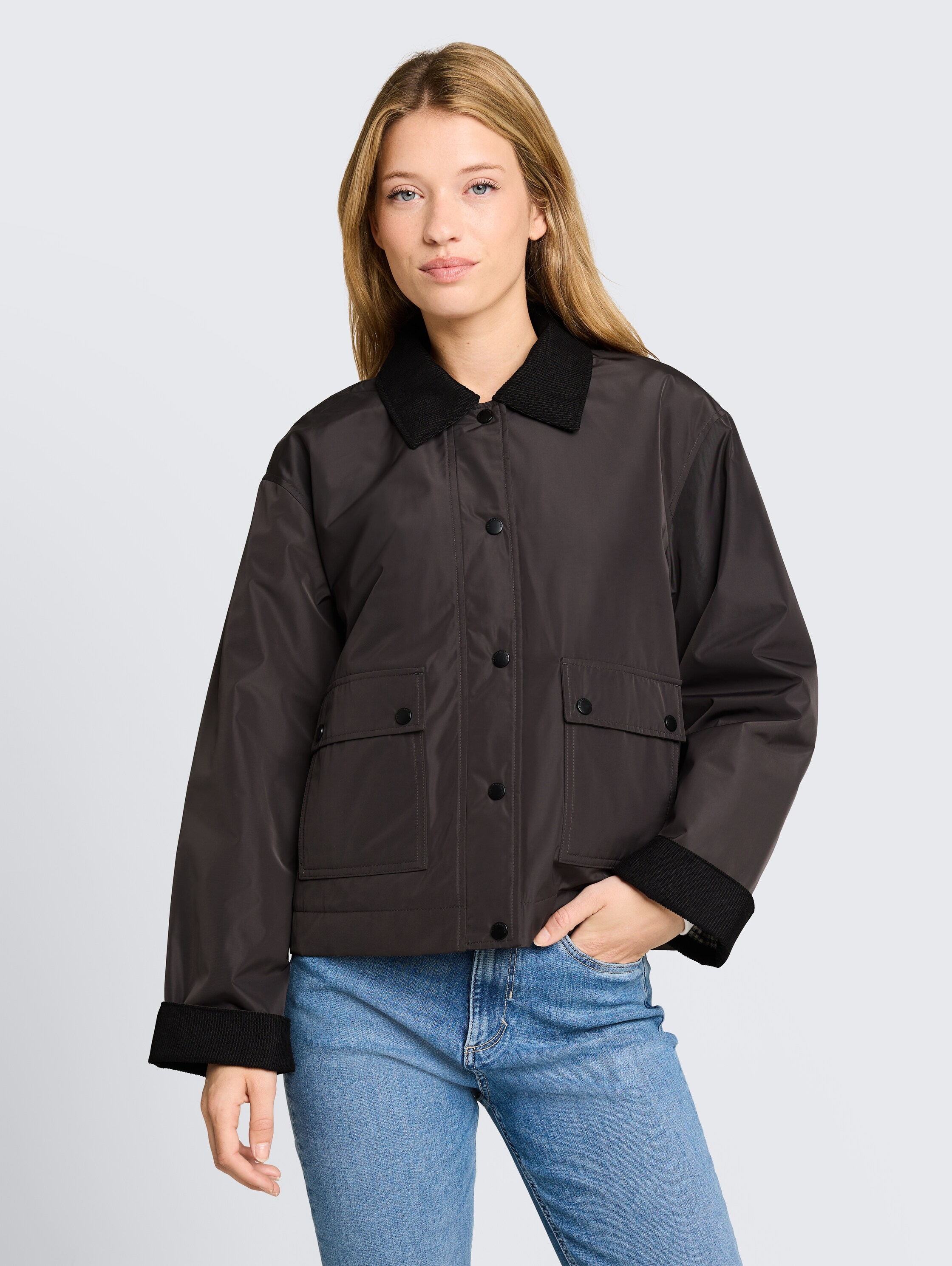 Image of TOM TAILOR Denim Blouson ohne Kapuze Ärmel mit Aufschlag und Druckknopf-Verschluss