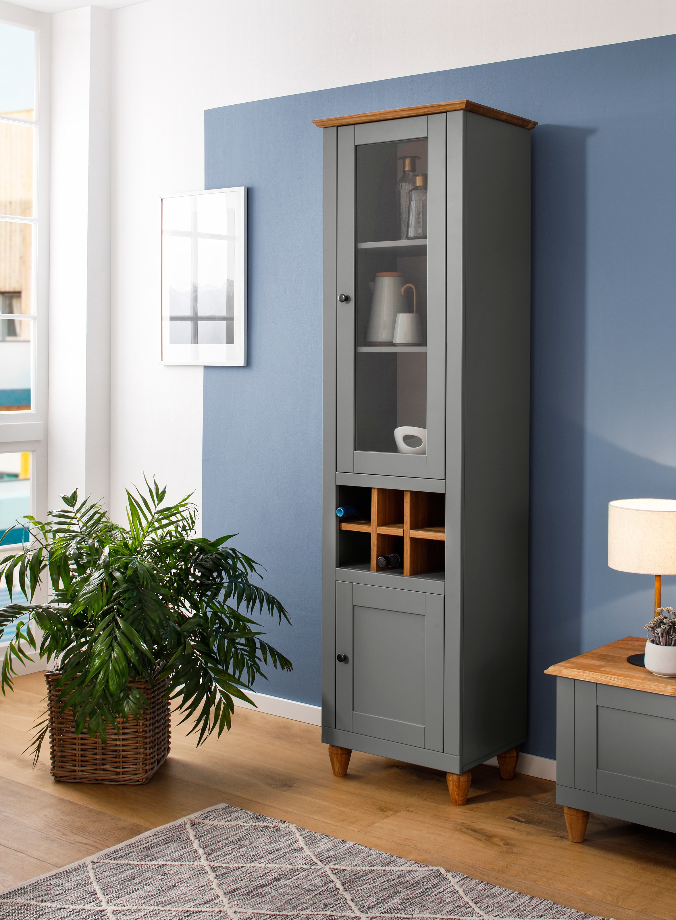 Image of Home affaire Vitrine »Warrington«, kombiniert MDF mit Eiche massiv, Höhe 190 cm bei Ackermann Versand Schweiz