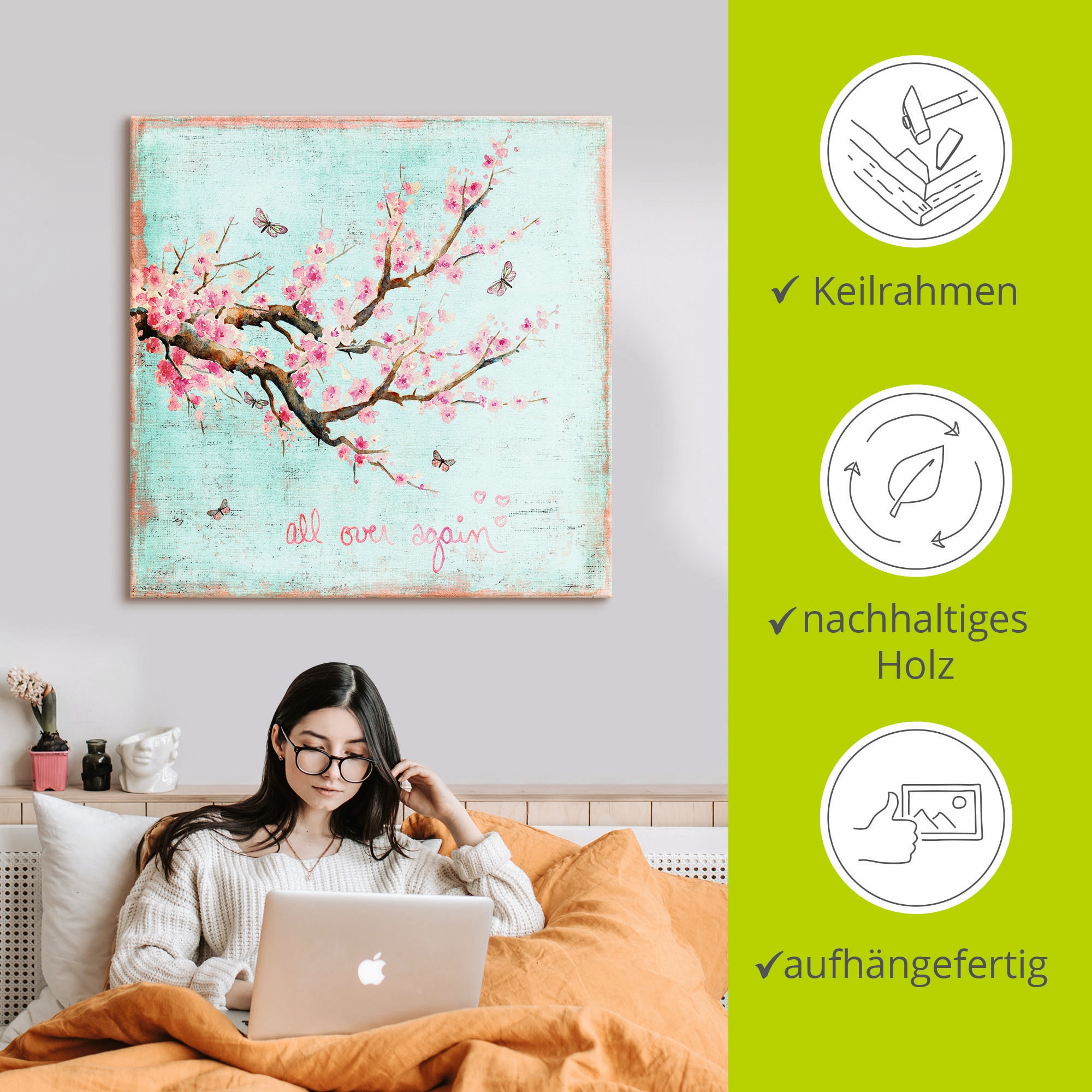 Artland Leinwandbild »Er ist wieder da« Blumen 1 Stk. tlg. auf Holzrahmen gespannt