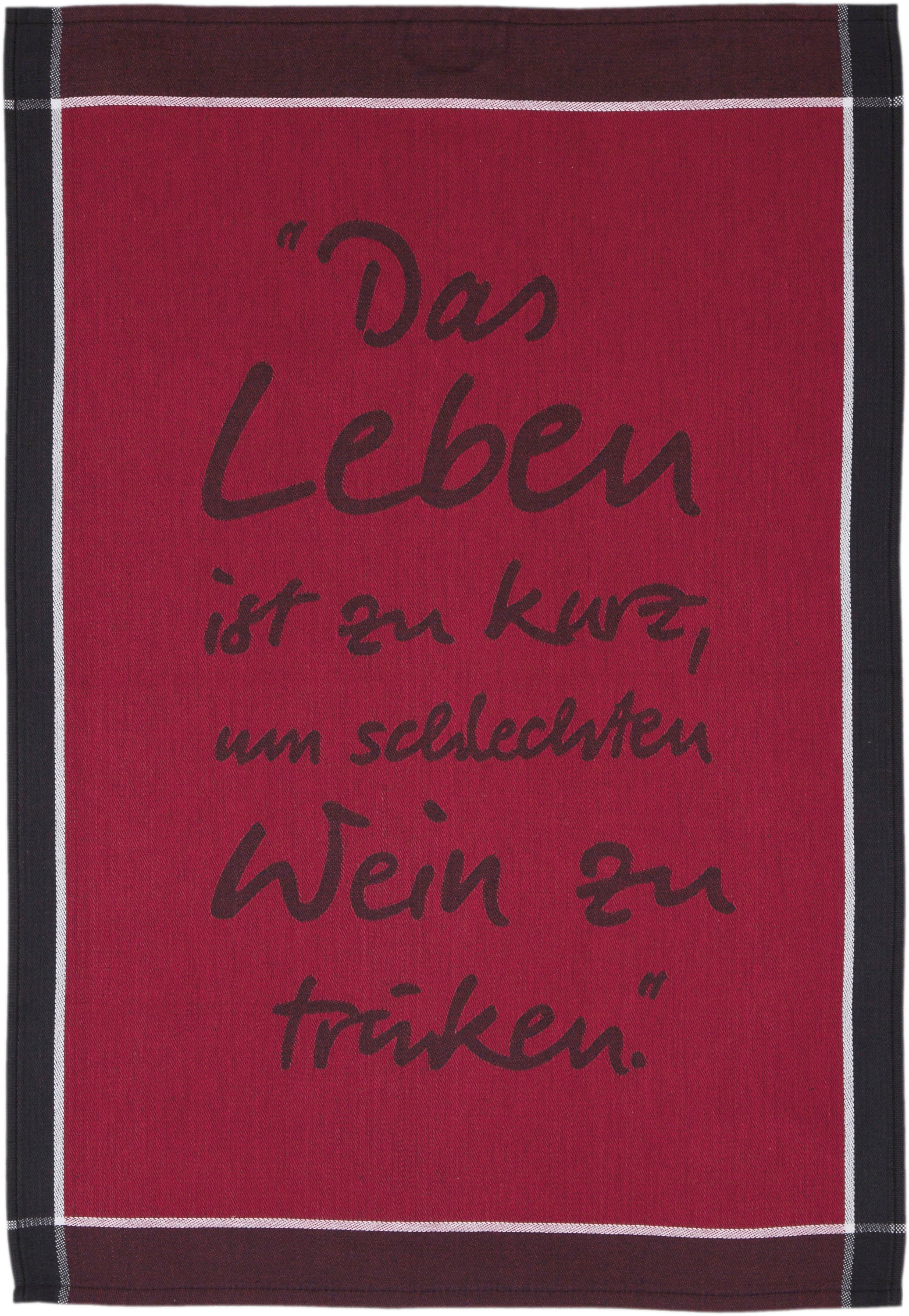 ROSS Chiffon à vaisselle »Das Leben ist zu kurz um schlechten Wein zu trinken« Serviette à imprimer, 100% coton