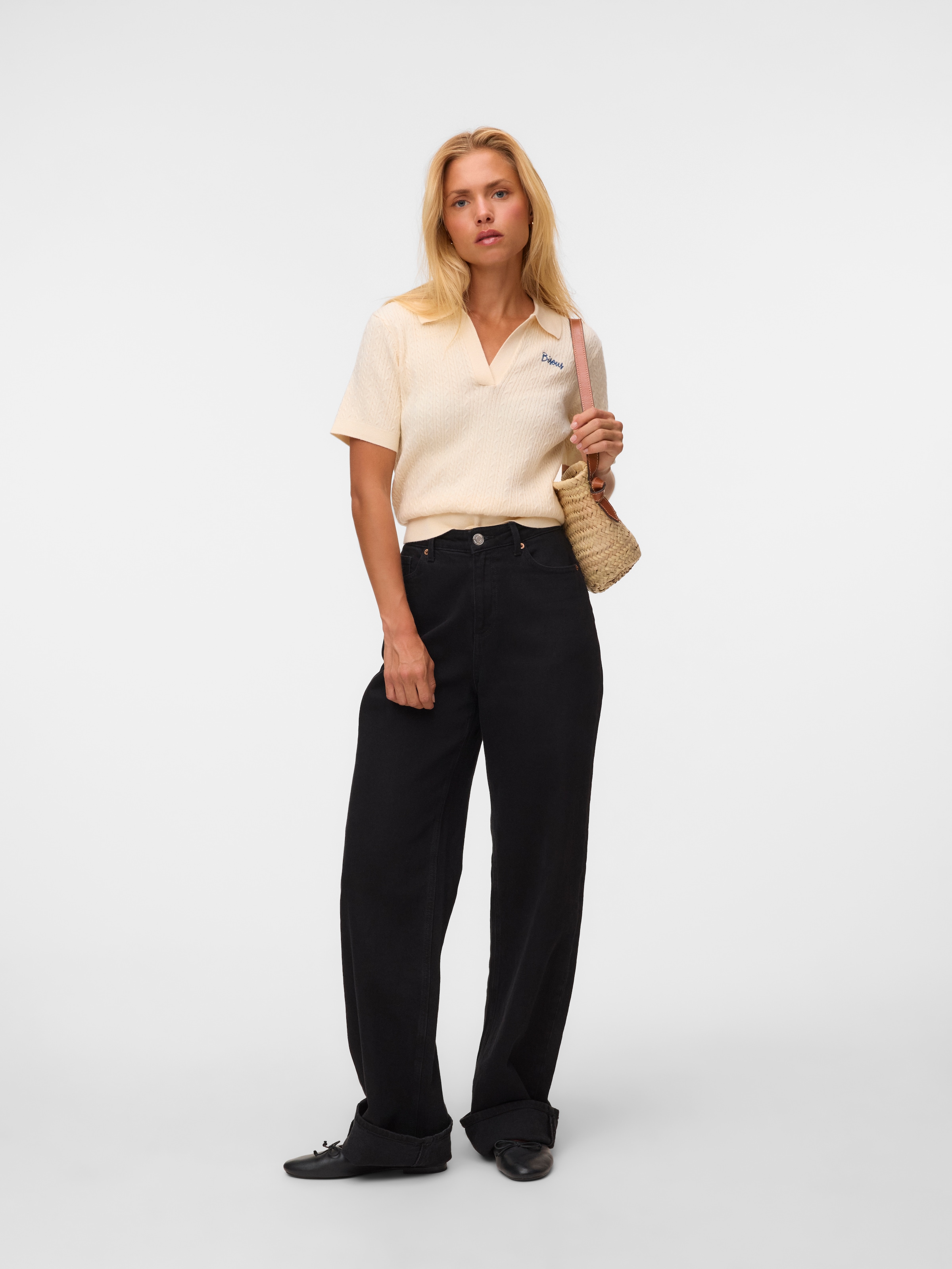 Vero Moda Pull à col polo »VMGOLD CABLE SS POLONECK PULLOVER« mélange viscose, coupe régulière