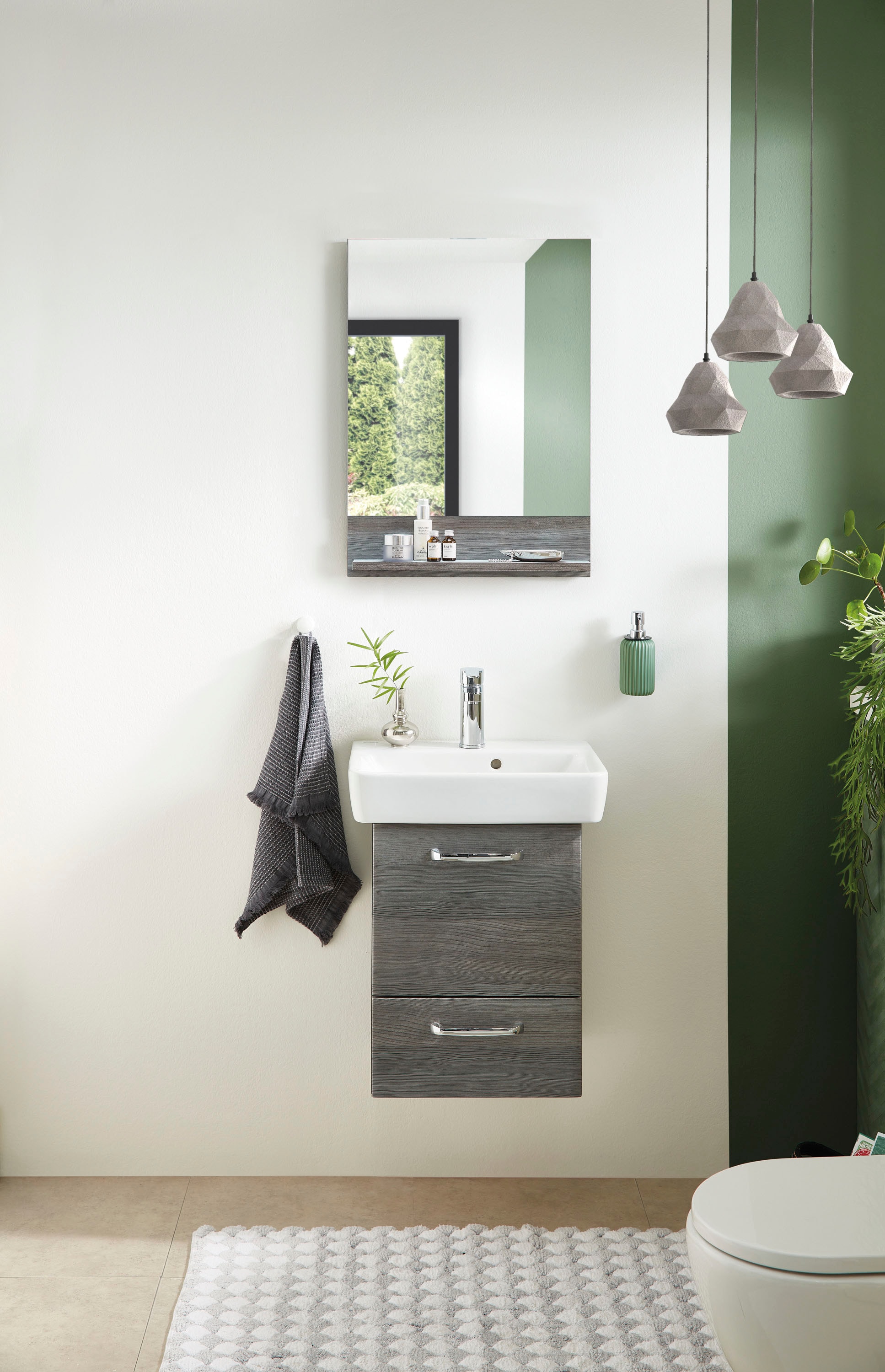 Saphir Miroir de salle de bain »Quickset Bad Flächenspiegel mit Ablage, 50 cm breit, ohne Beleuchtung« miroir mural moderne pour salle de bain, rectangulaire, 70 cm de haut