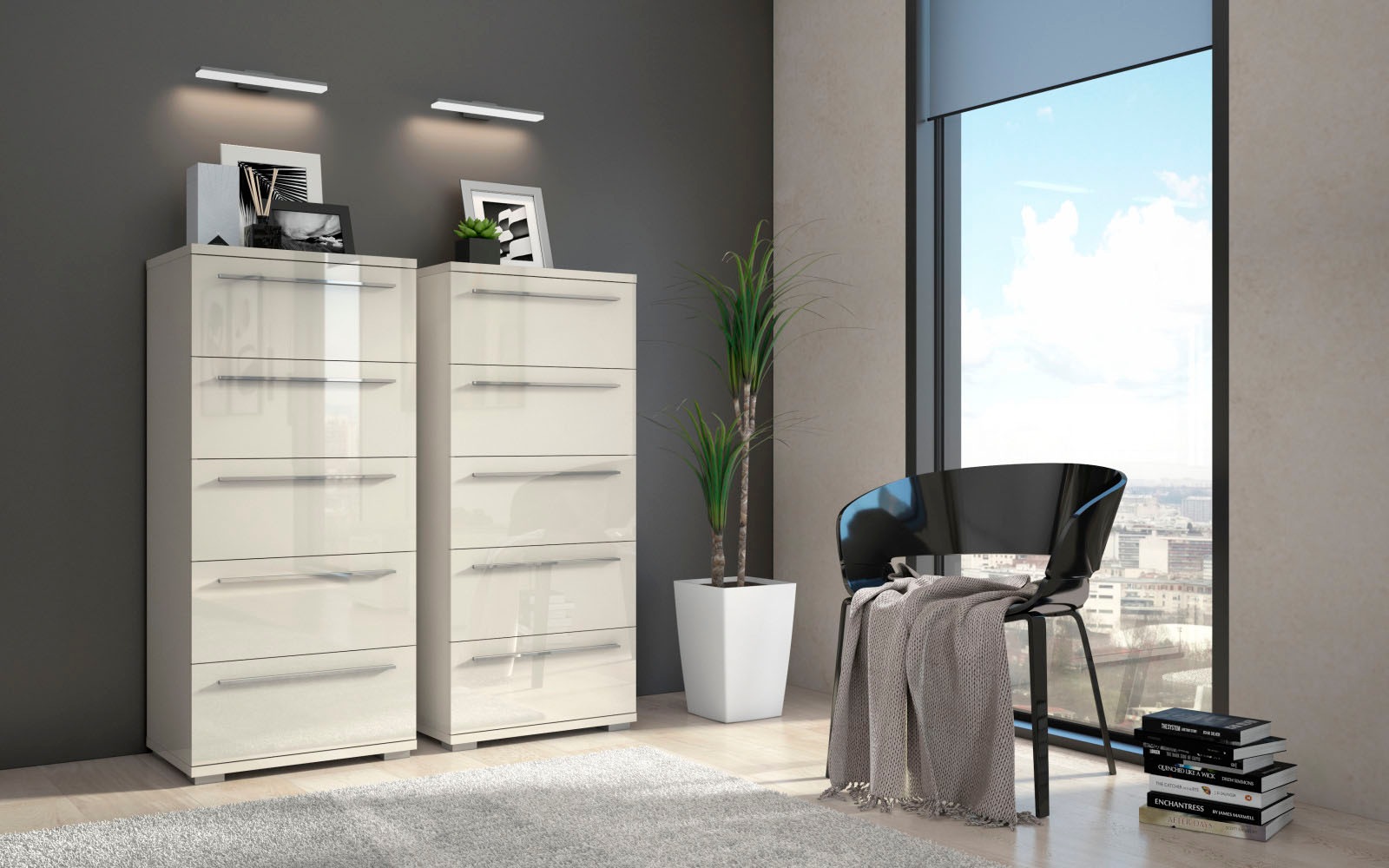Image of GOODproduct Schubkastenkommode "Piano, mit 4 oder 5 Schubladen, FSC-zertifizierter Holzwerkstoff" UV lackiert hochglänzend,Soft-Close Funktion, in 2 Breiten und 2 Höhen