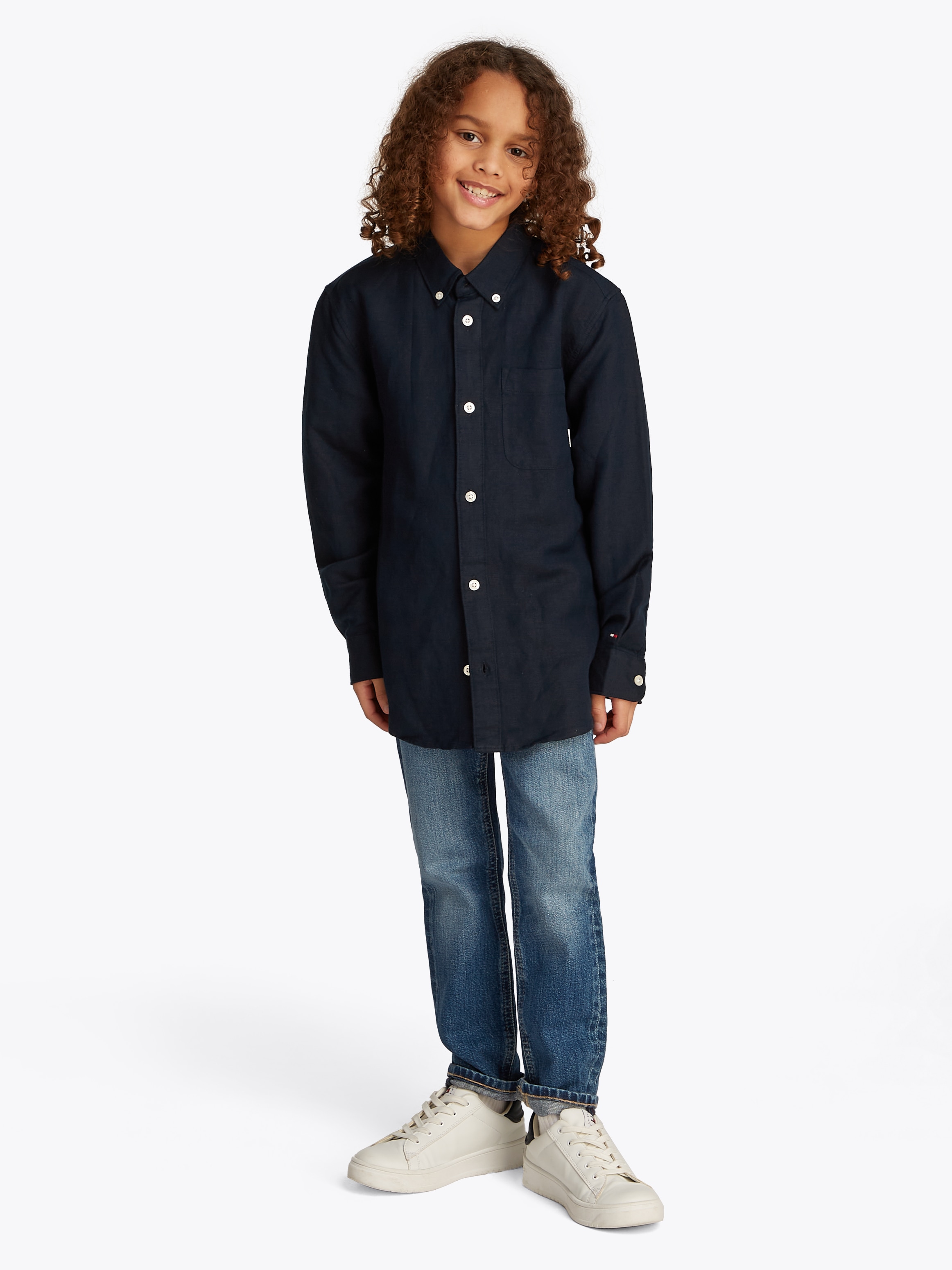 Tommy Hilfiger Langarmhemd »LINEN BLEND RELAXED SHIRT LS«, mit Brusttasche, Logostickerei