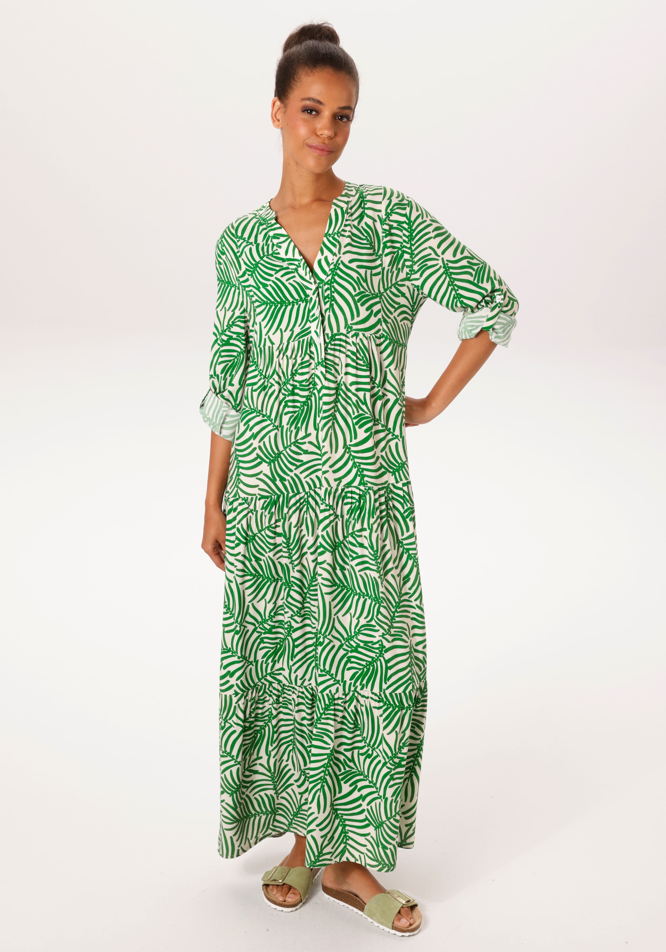 Aniston CASUAL Maxi robe mit grossflächigen, grafischen Blättern bedruckt - NEUE KOLLEKTION