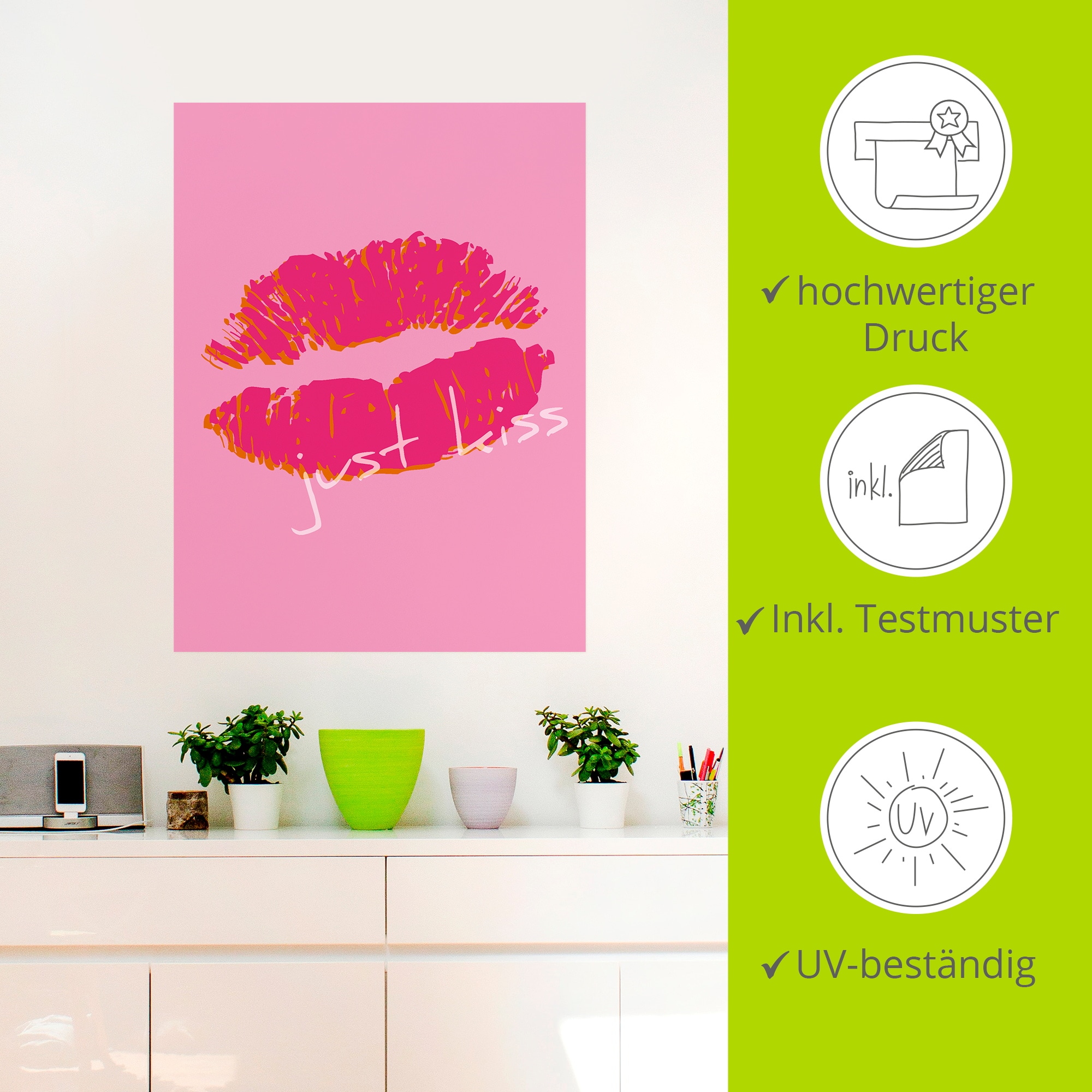 Artland Wandbild »Just kiss« Sprüche & Texte 1 Stk. tlg. als Alubild, Leinwandbild, Poster, Wandaufkleber in verschied. Grössen