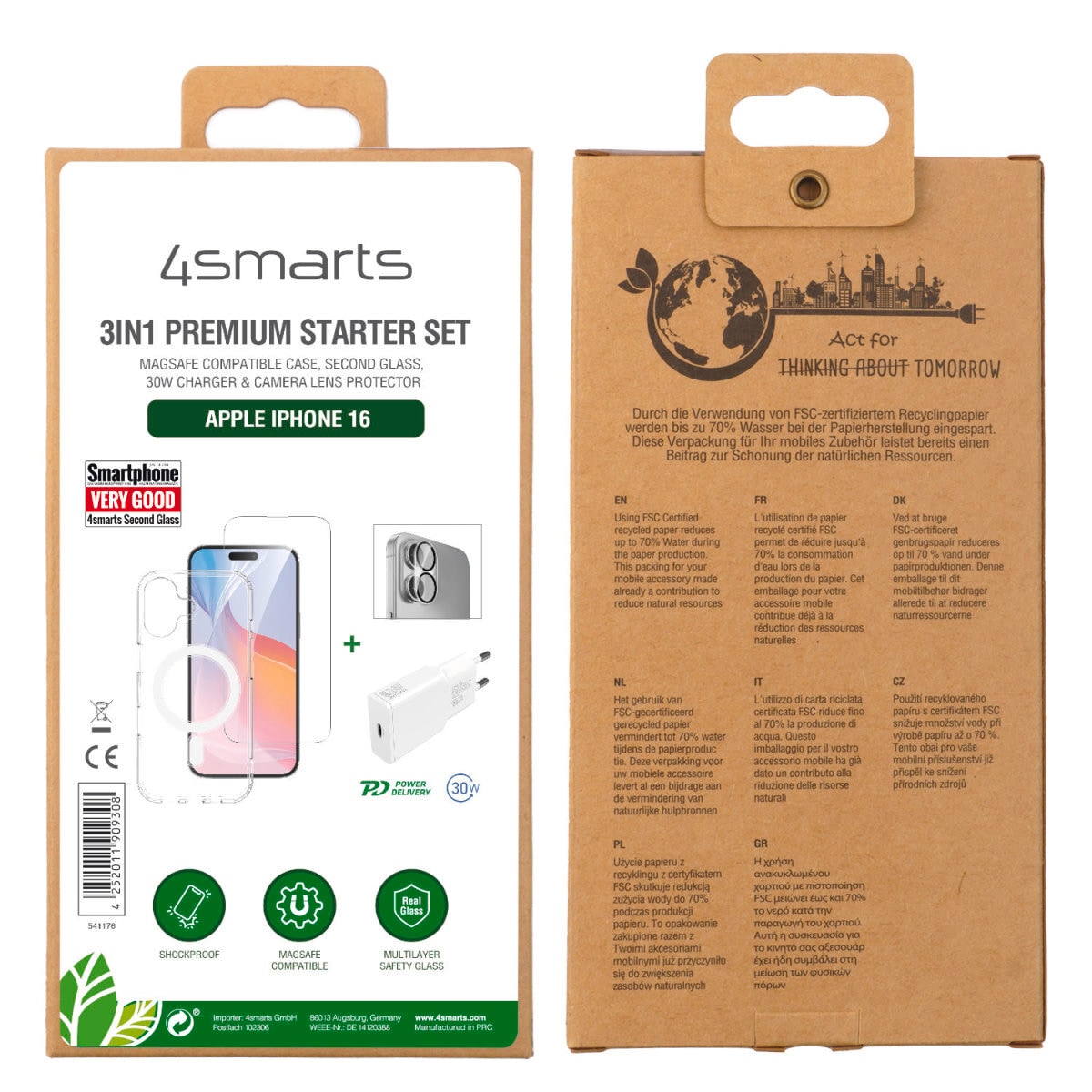 4smarts Handyhülle »3in1 Premium Starter Set für Apple iPhone 16«, Backcover, Schutzhülle, Handyschutzhülle, Case, Schutzcase, stossfest