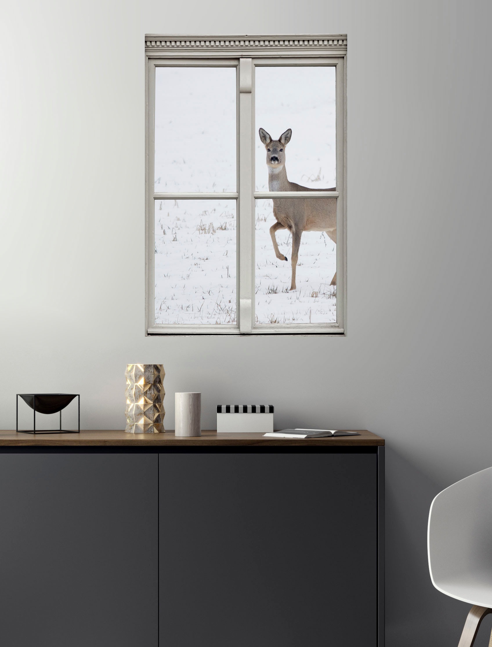 queence Wandsticker »Reh«, Wandsticker, Wandbild, selbstklebend, 3D, Fenster