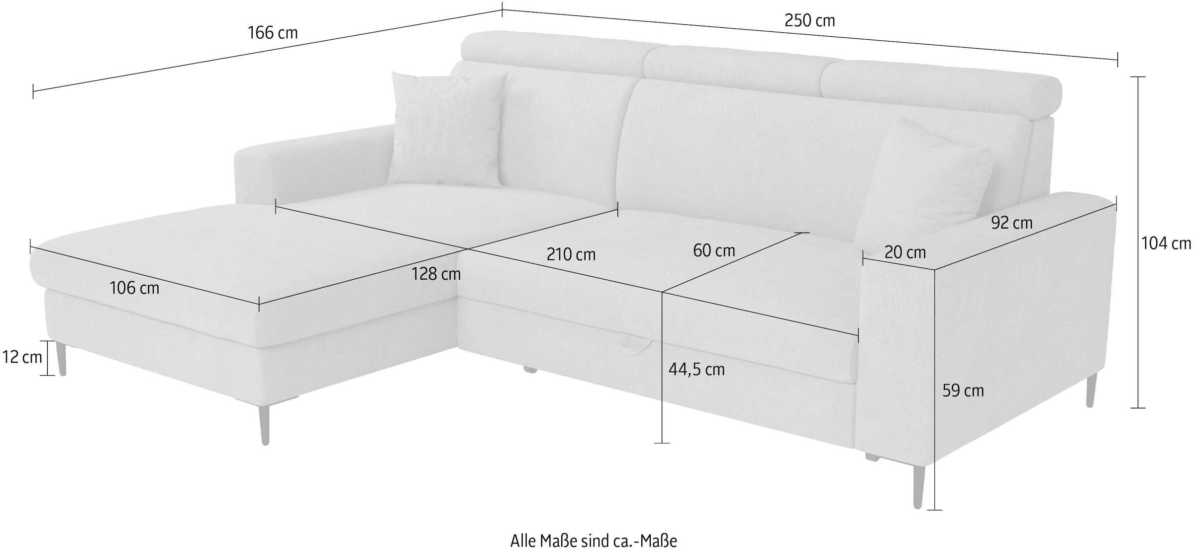 Trends by HG Canapé d'angle »Nizza, L-Form, B: 250cm« Schlaffunktion + Bettkasten