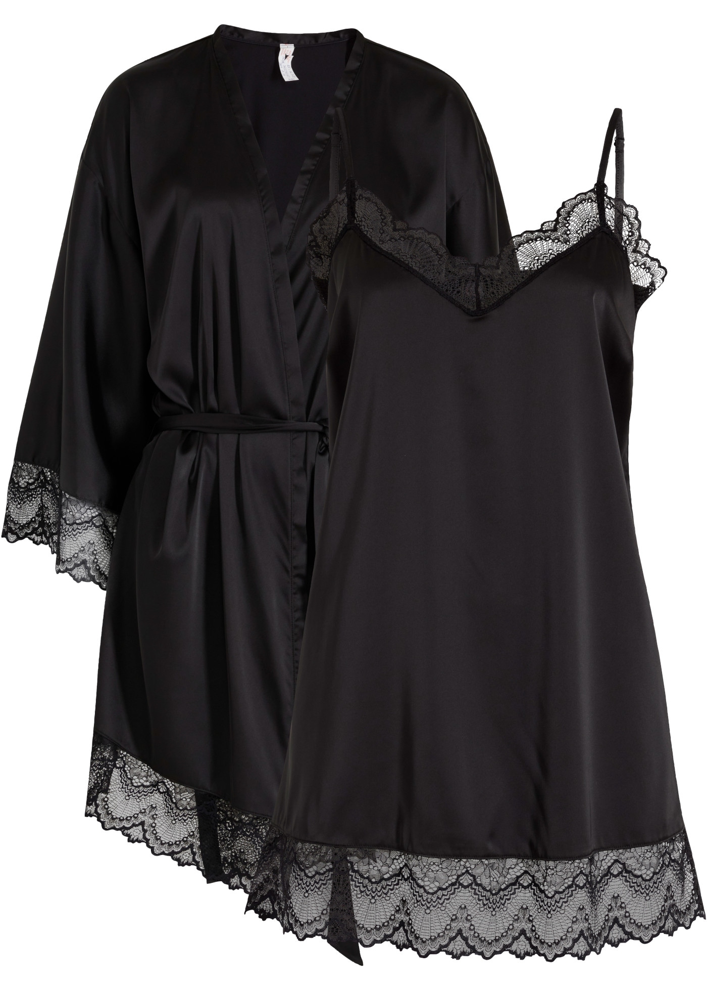 bonprix Morgenmantel Set, 2 Stk. im Kimono-Stil mit Negligé, mit hochwertiger Spitze