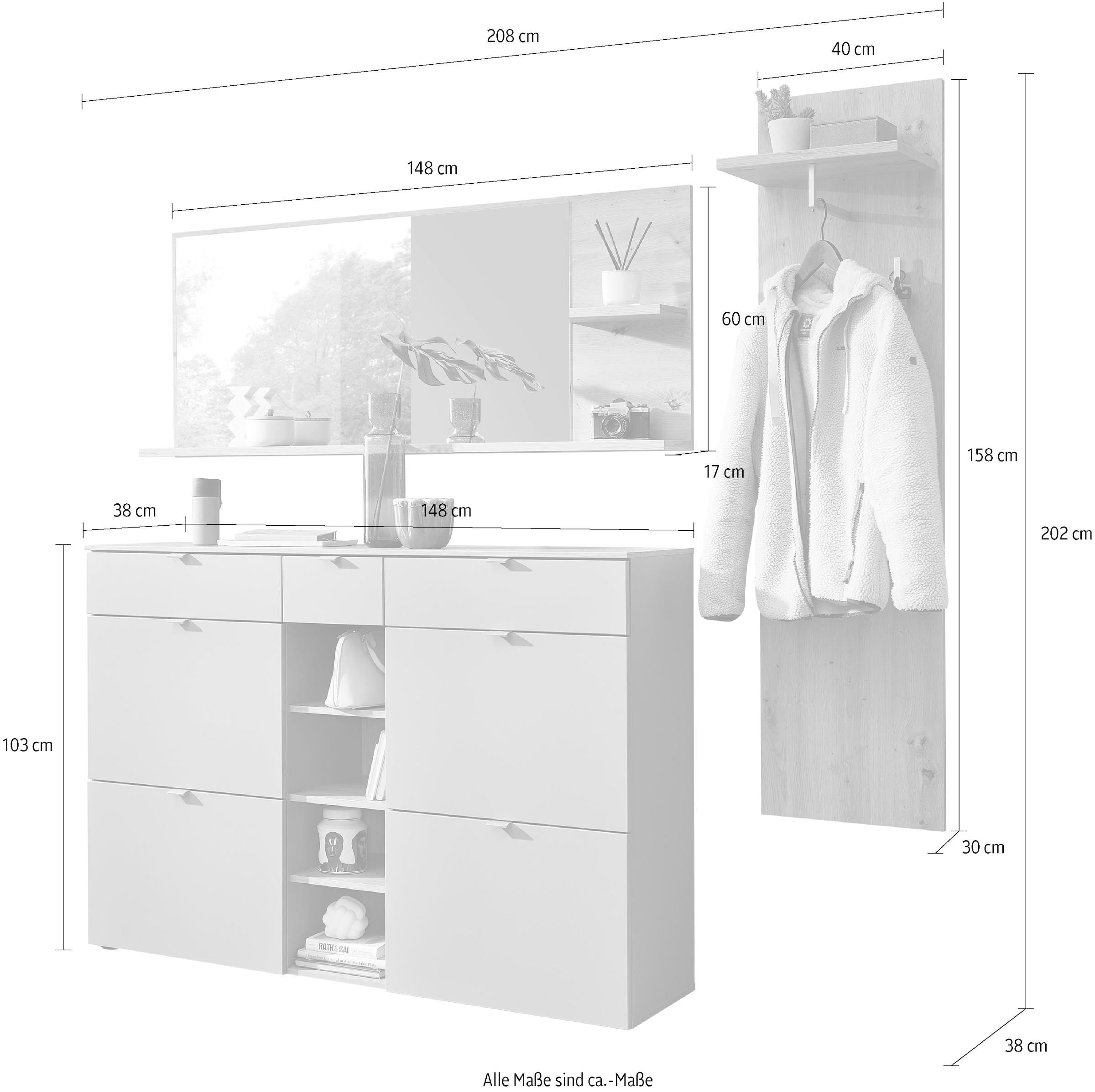Innostyle Garderoben-Set »Bari Garderobenprogarmm, BxHxT 208x202x38 cm« Set, 3 Stk. tlg.
