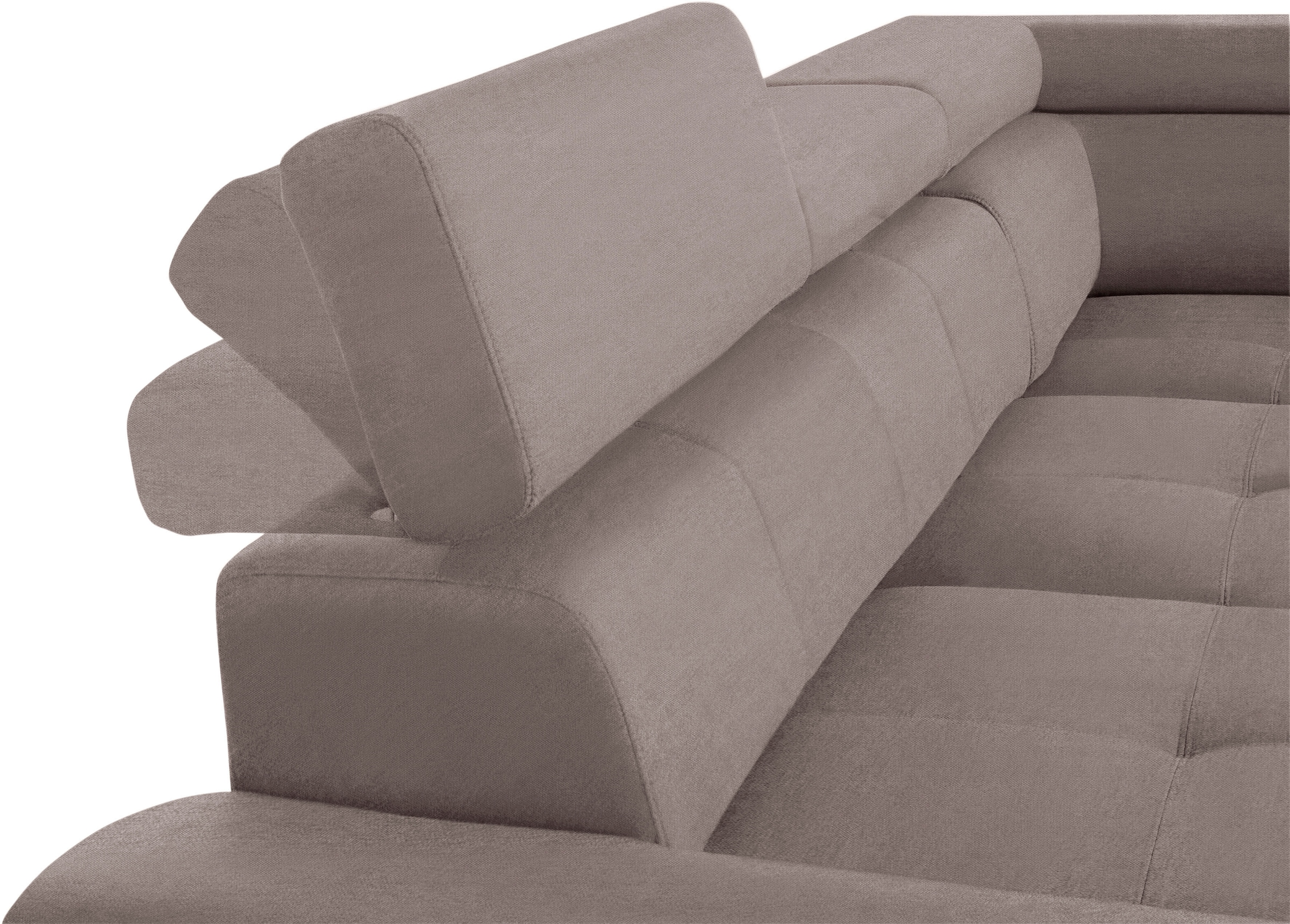 exxpo - sofa fashion Canapé d'angle »Enya, hoher Sitzkomfort, Breite 266cm, bequem, 12cm hohe Füsse, L-Form« mit Kopfteilverstellung, wahlweise Bettfunktion u. Bettkasten