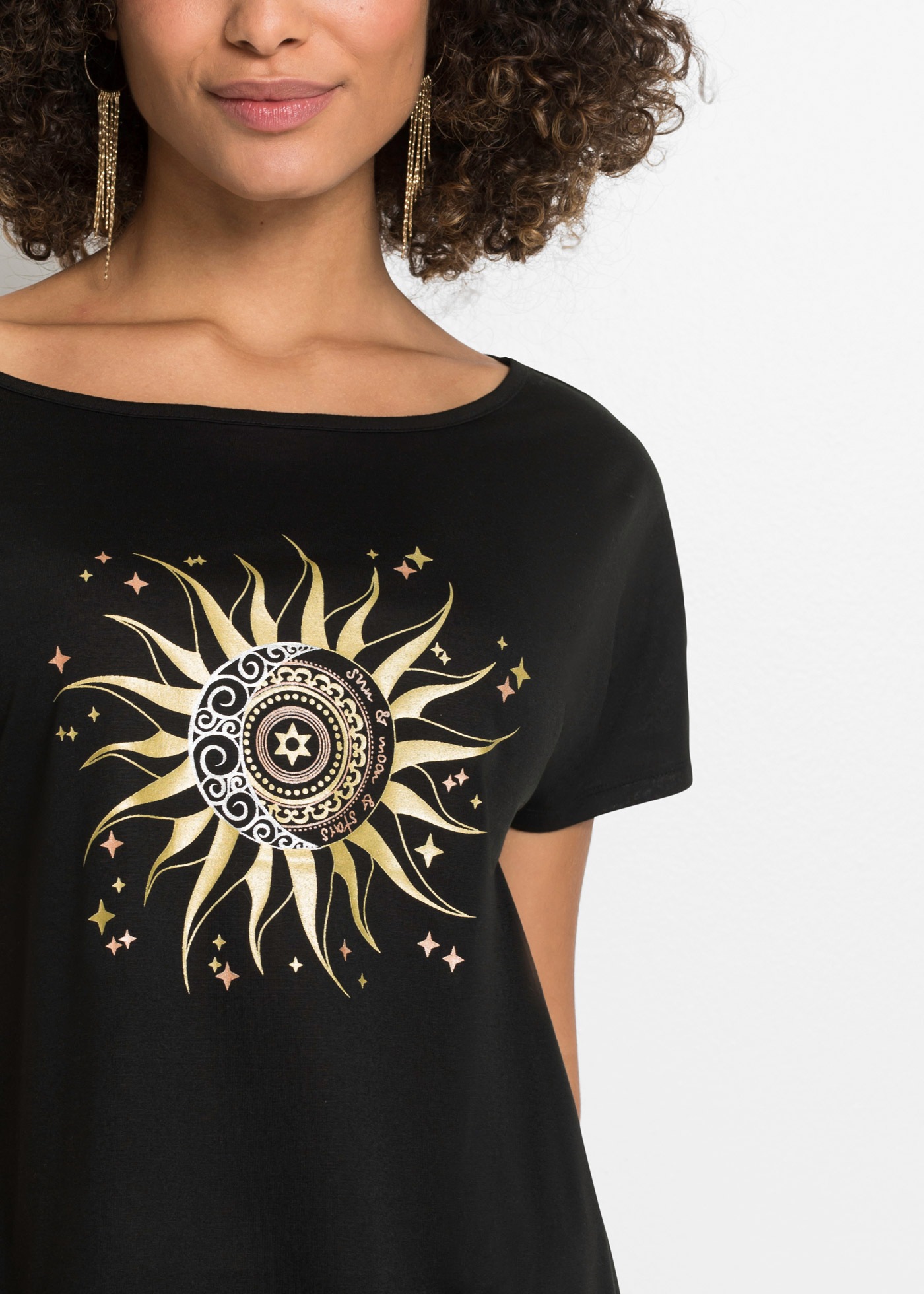 Image of bonprix T-Shirt "Shirt mit Metallic-Druck" lockere Passform, Kurzarm-Design, aus Polyester, mit Metallic-Druck