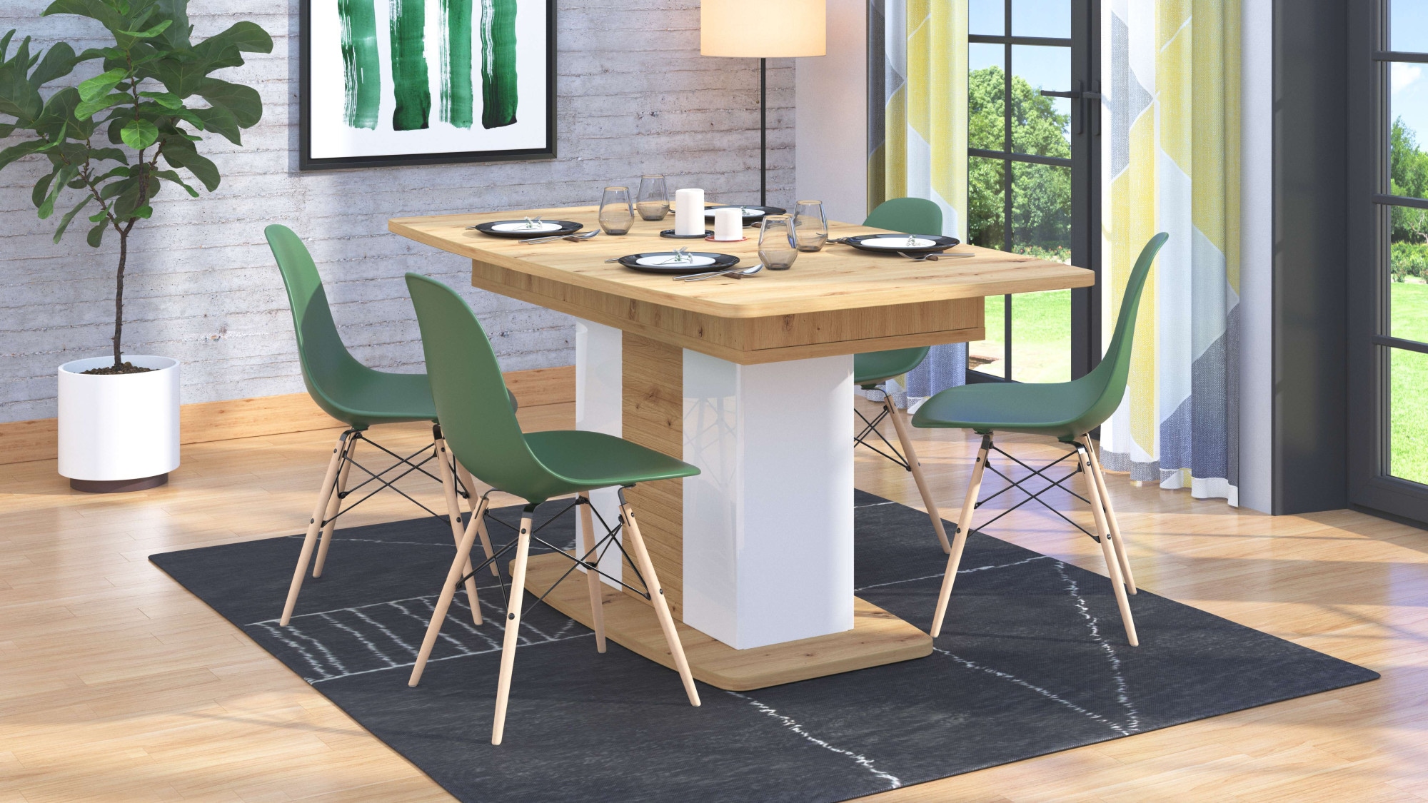 INOSIGN Esstisch »Bretagna 160 cm, modernes Design, Verlängerbar durch Einlegeplatte«, max. Breite 200 cm, Farbkombination aus Artisan-Eiche und Weiss