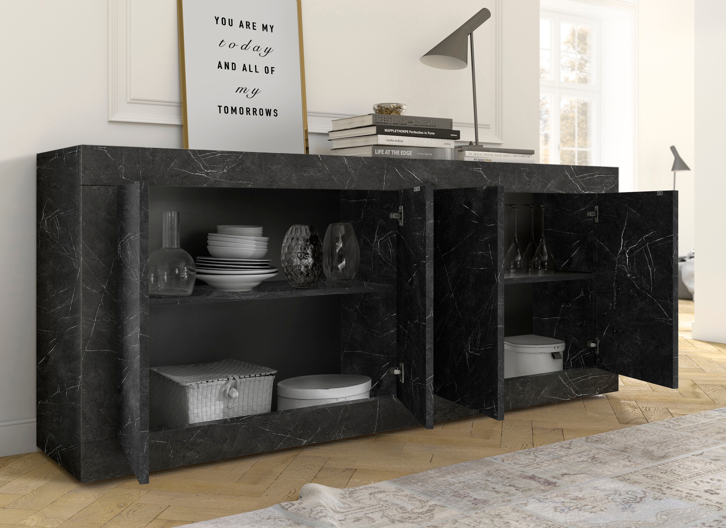 INOSIGN Sideboard »Basic Breite 207 cm, Kommode 4 Türen, Anrichte,«, Metallgriff, moderne Rahmenoptik, viel Stauraum, Farbauswahl