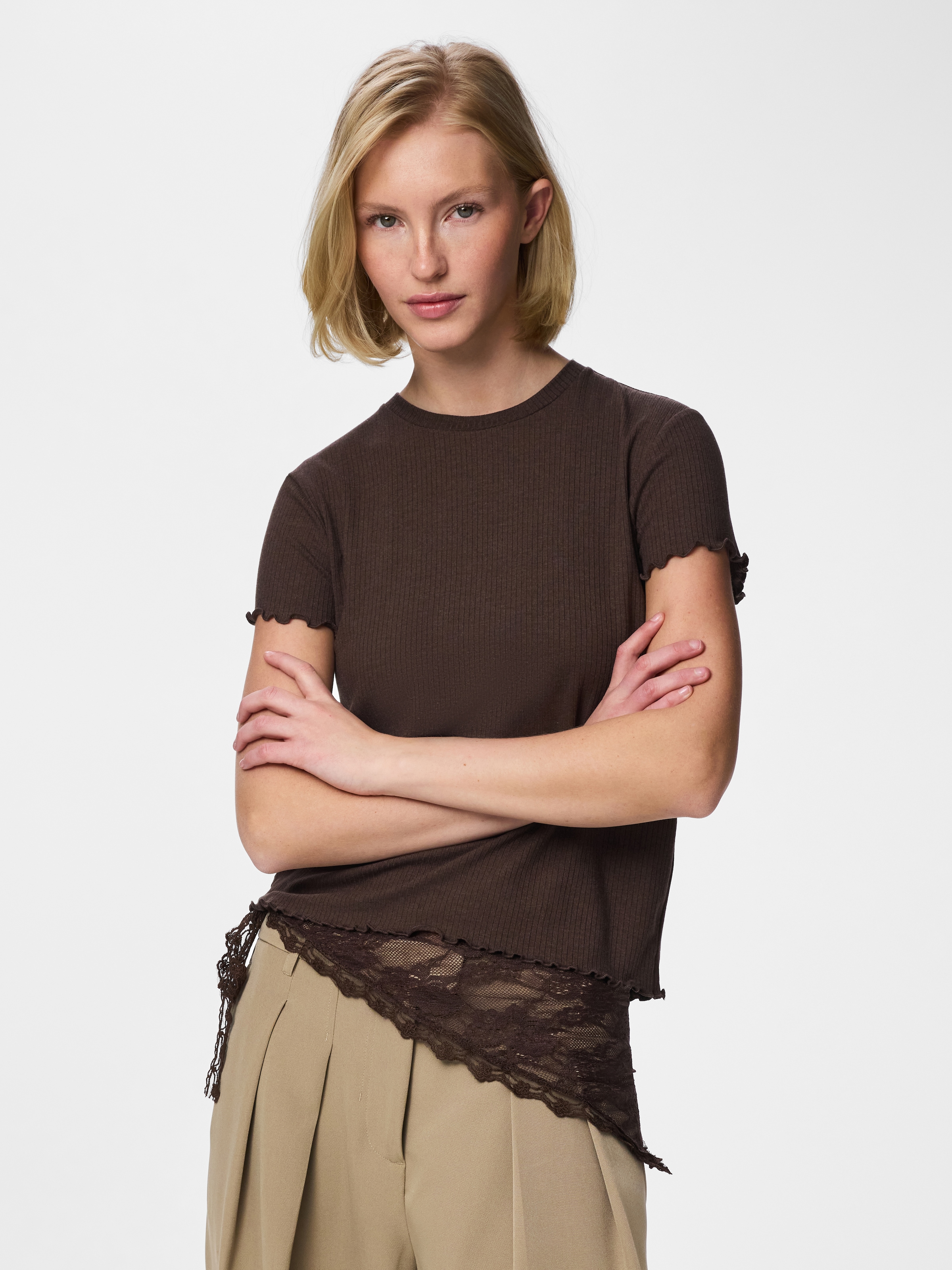 Image of pieces Kurzarmshirt "PCNICCA SS O-NECK TOP KAC BFD" Viskosemischung, slim fit