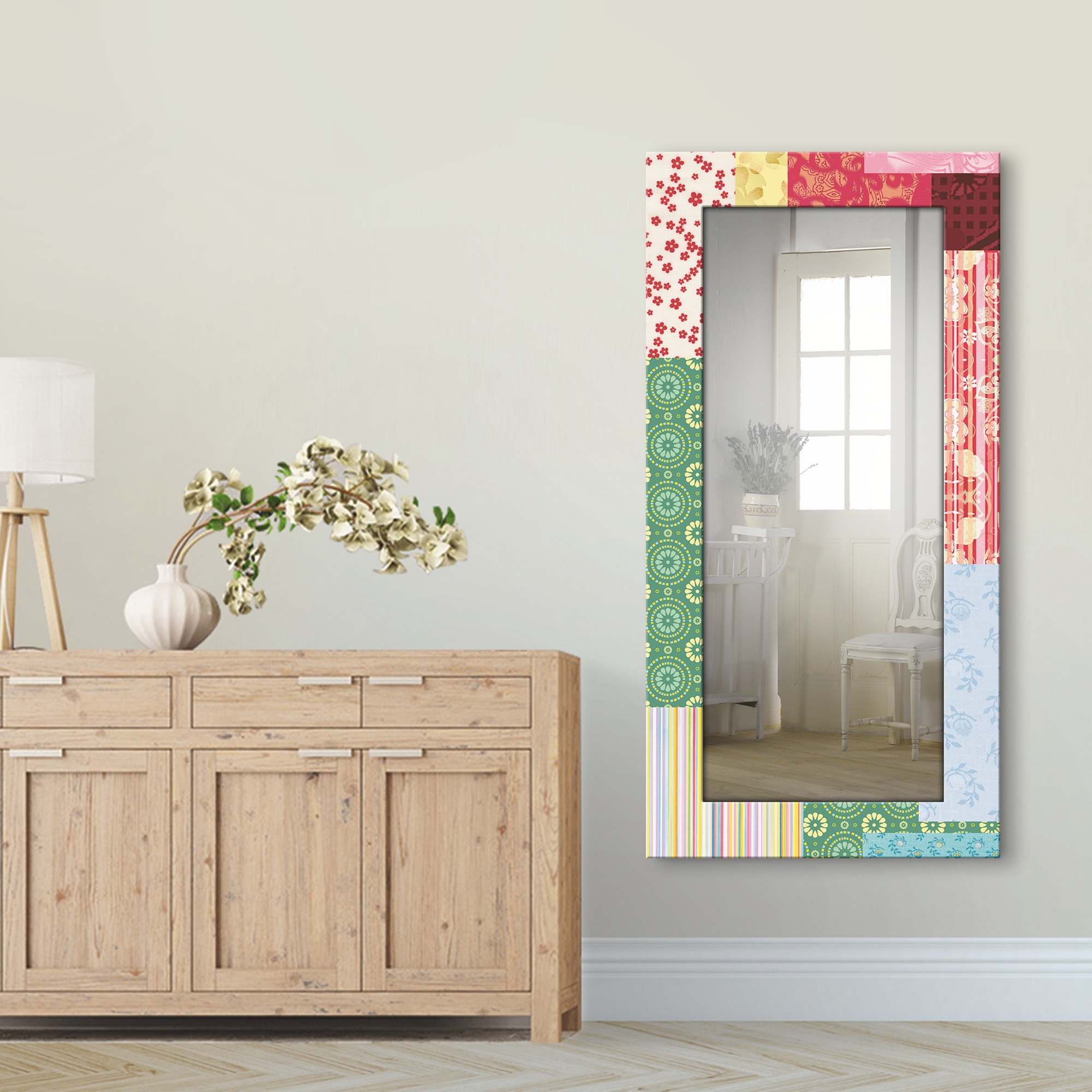 Artland Dekospiegel »Patchwork Stil I«, gerahmter Ganzkörperspiegel, Wandspiegel, mit Motivrahmen, Landhaus