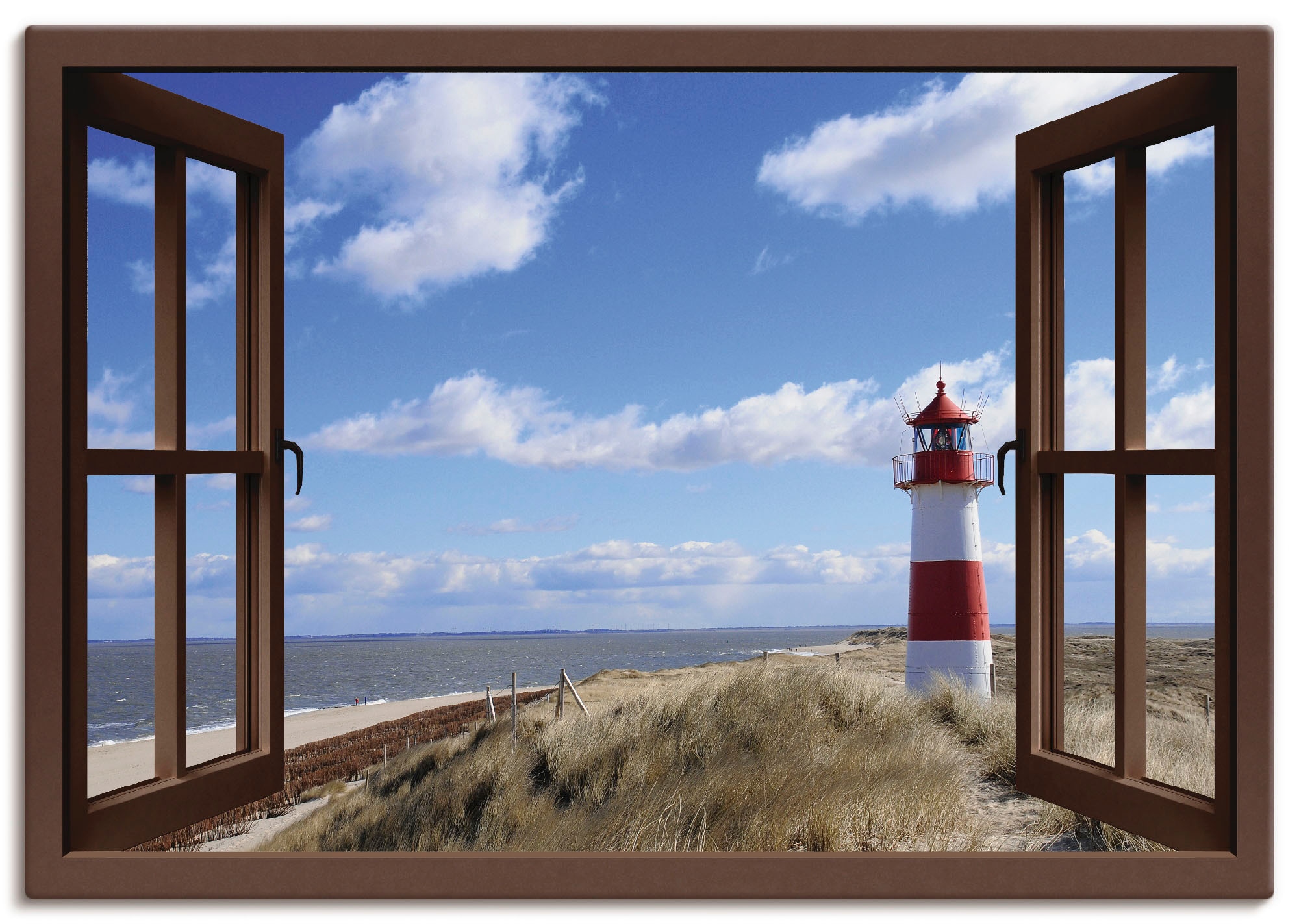 Image of Artland Leinwandbild "Fensterblick - Leuchtturm Sylt" Fensterblick 1 Stk. tlg. auf Holzrahmen gespannt