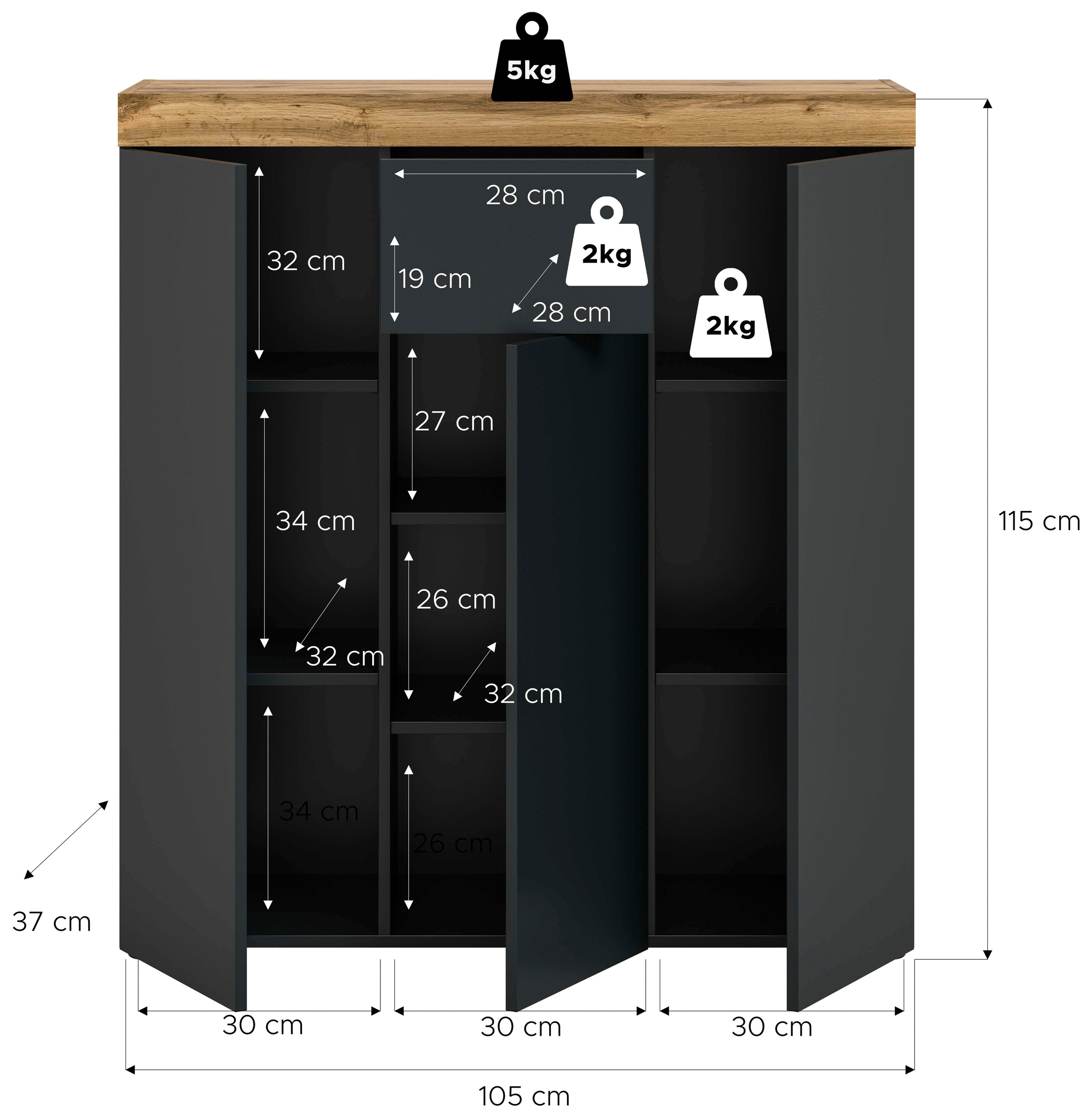 GOODproduct Buffet haut »MAMBO« 2 coloris, disponibles en plusieurs couleurs, 1 cuis tlg. Commode, buffet, salon, chambre