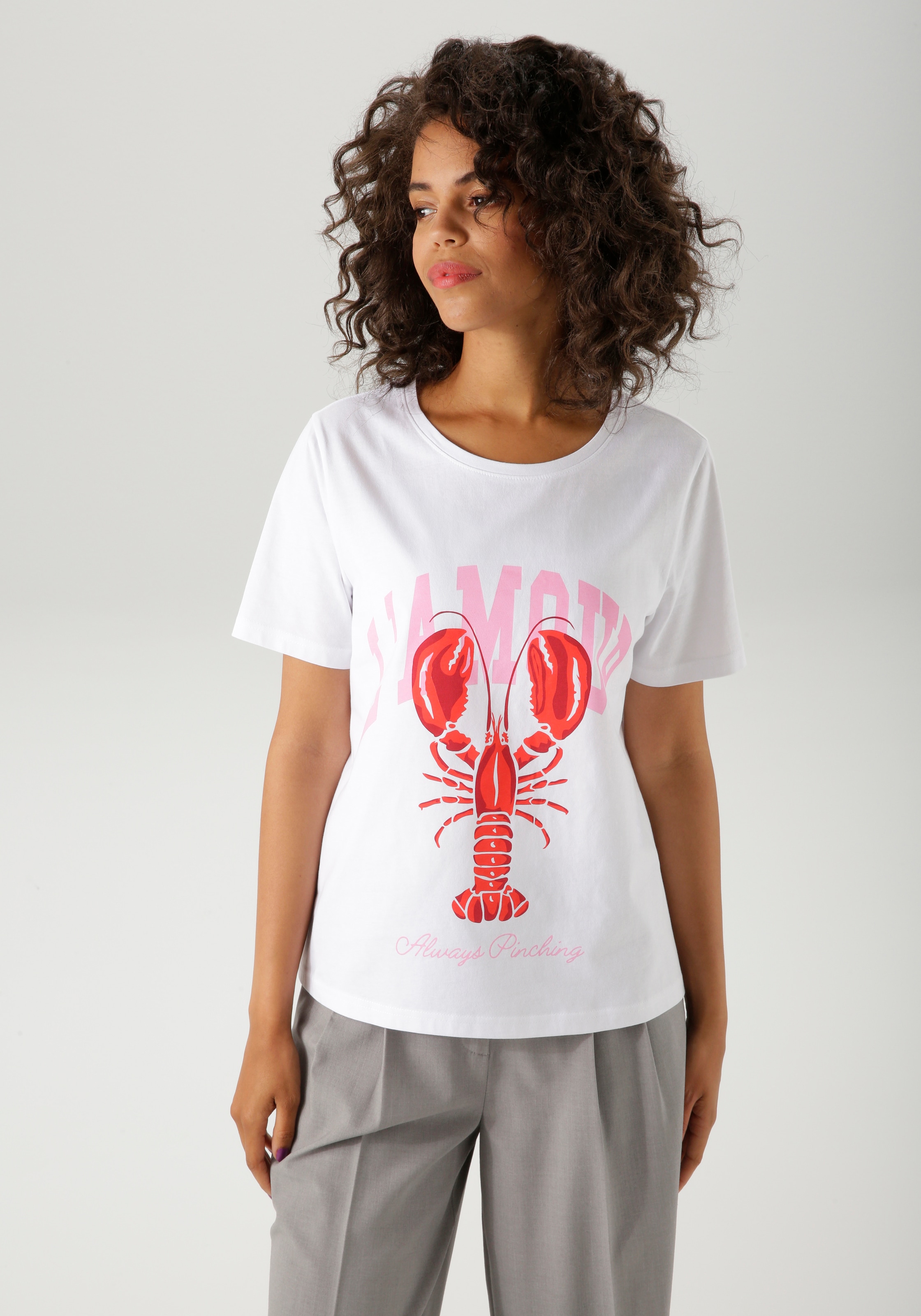 Image of Aniston CASUAL T-Shirt mit Krebs und Schriftzügen bedruckt