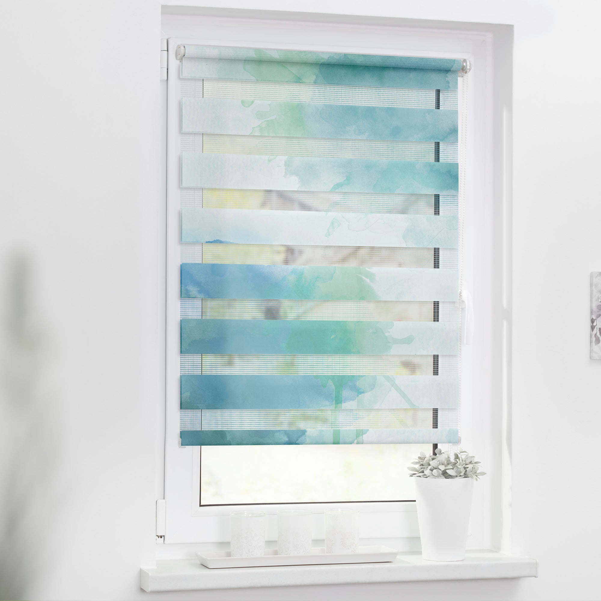 LICHTBLICK ORIGINAL Doppelrollo »Duo Rollo Motiv Aquarell«, Lichtschutz, ohne Bohren, freihängend, bedruckt
