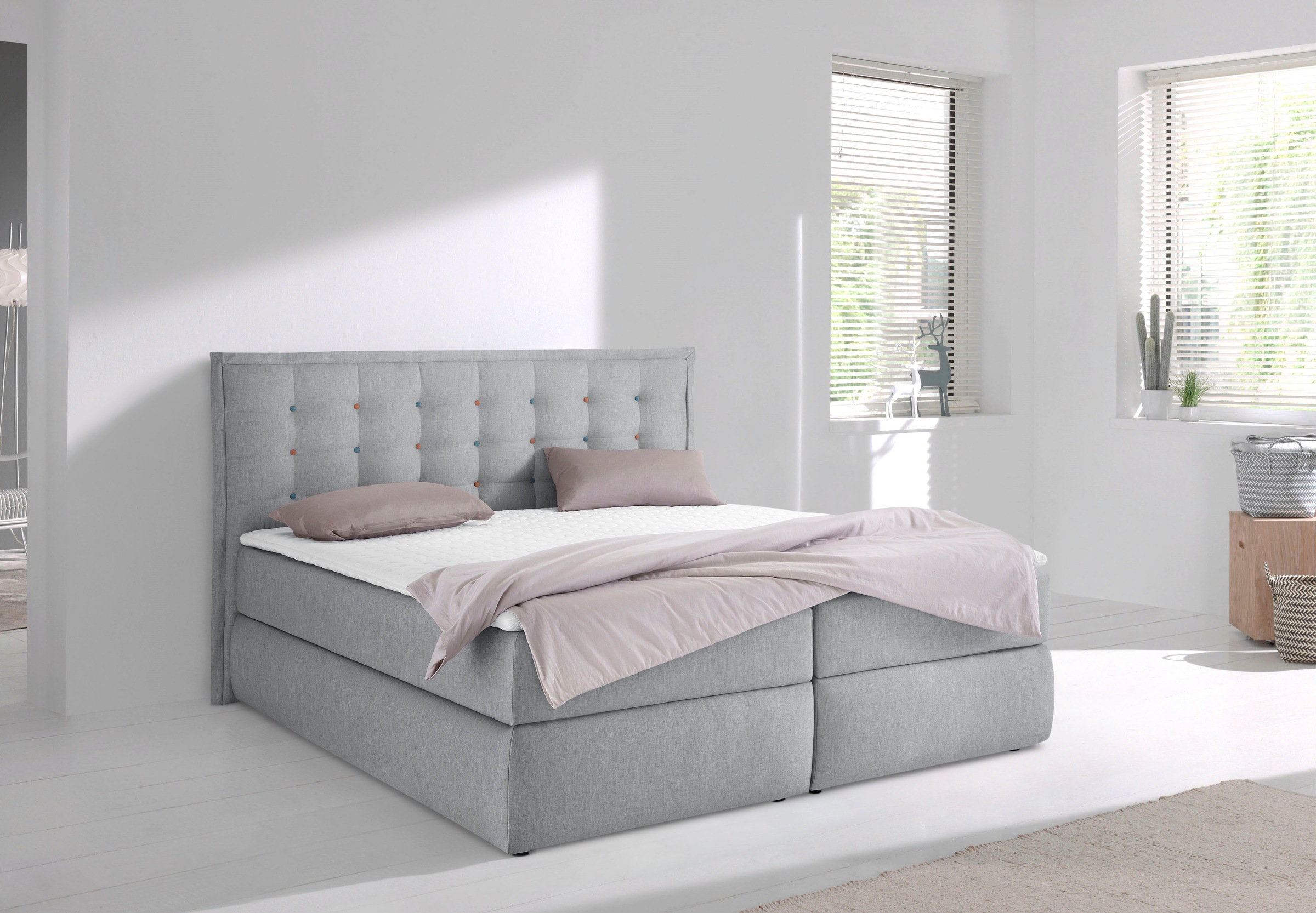 INOSIGN Boxspringbett »Sagres«, Kopfteil mit 2farbiger Flatterbiese und zweifarbigen Knöpfen