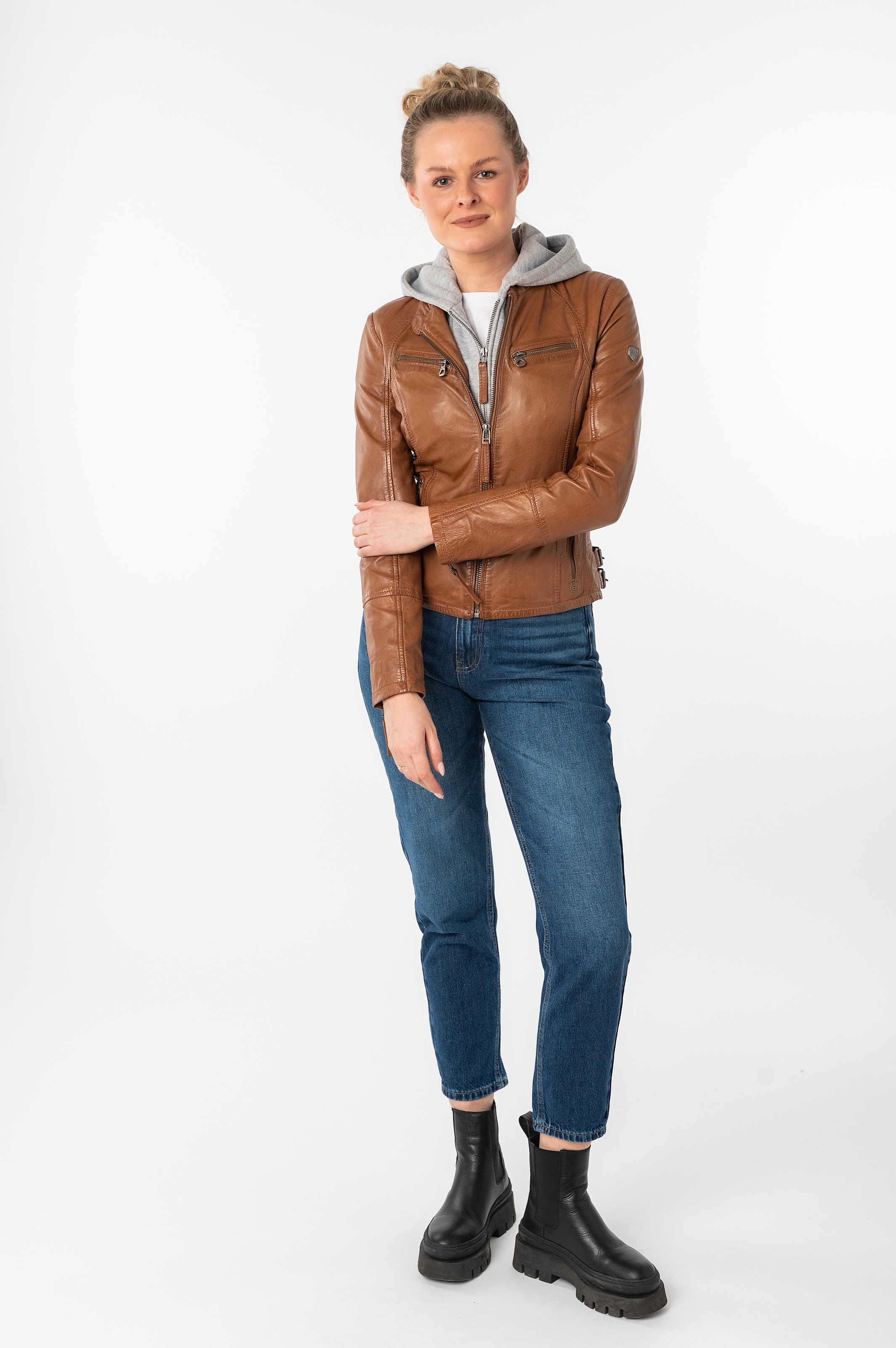 Mauritius Lederjacke »NOLA«, mit Kapuze, Two-in-One Style - mit abnehmbarer Jersey-Kapuze