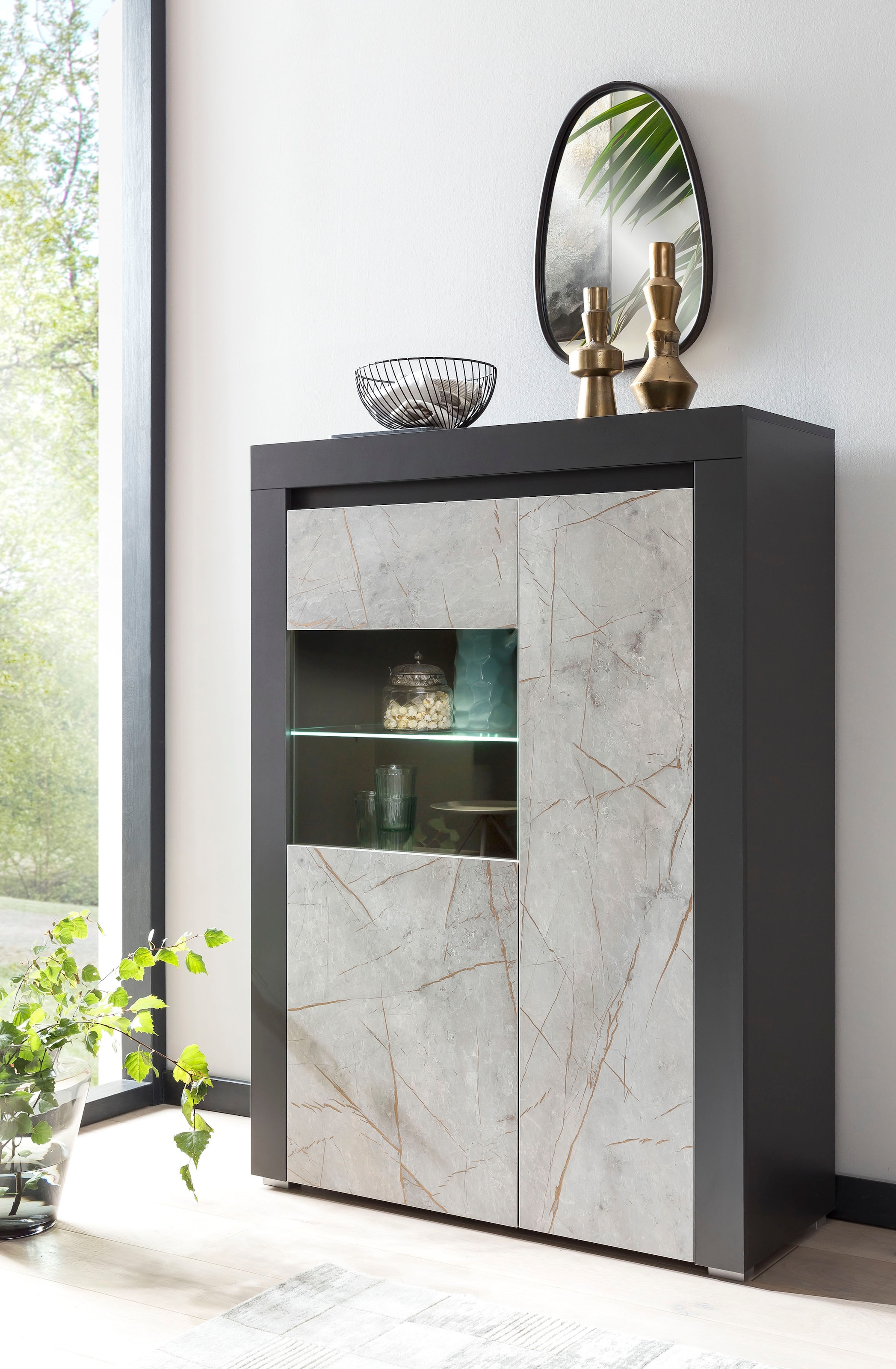 confortablement affaire cm Marble«, 95 »Stone Breite acheter mit Dekor, edlen einem Vitrine Marmor-Optik Home